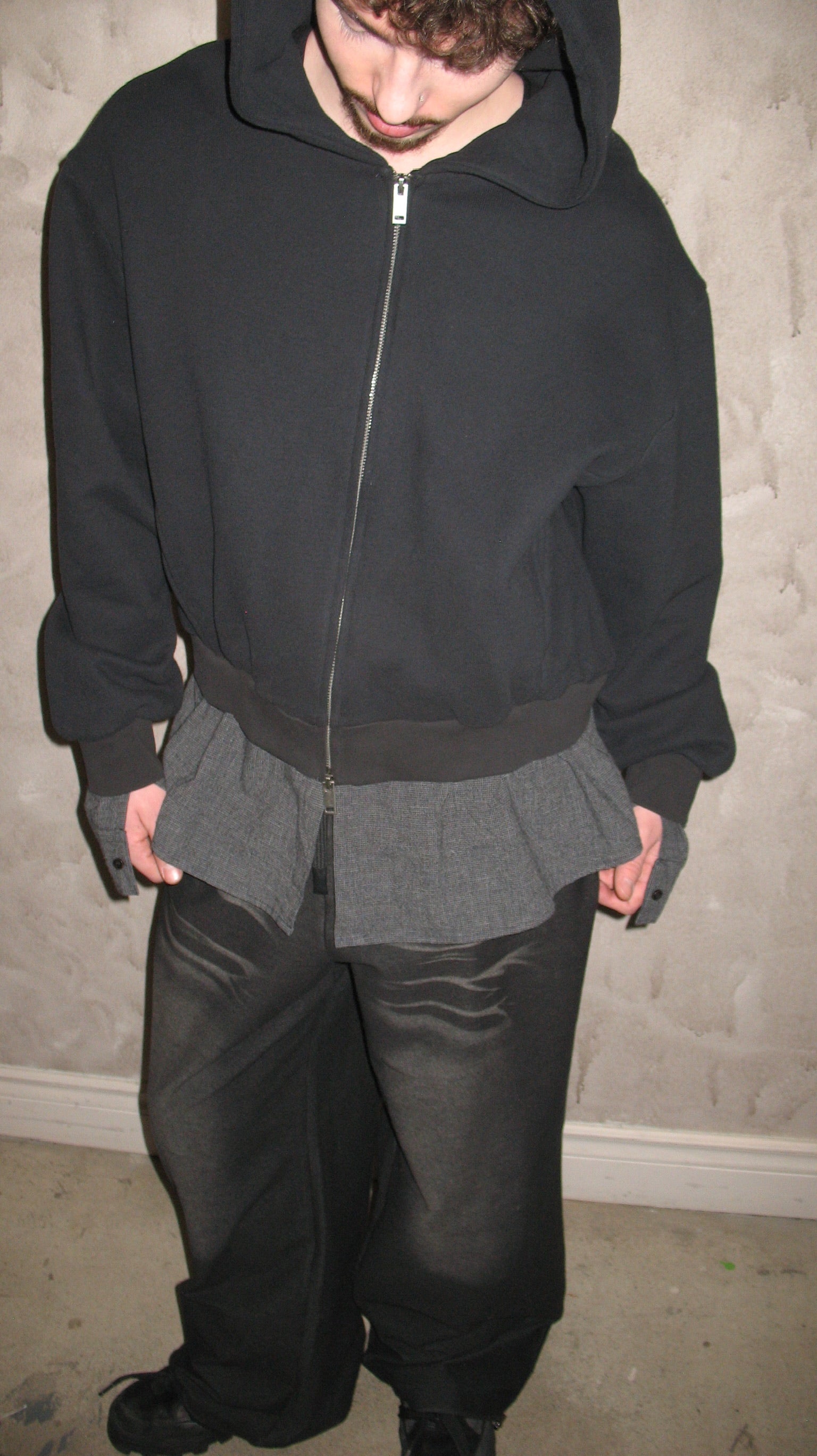 Shadow Shirt Layered Zip Hoodie