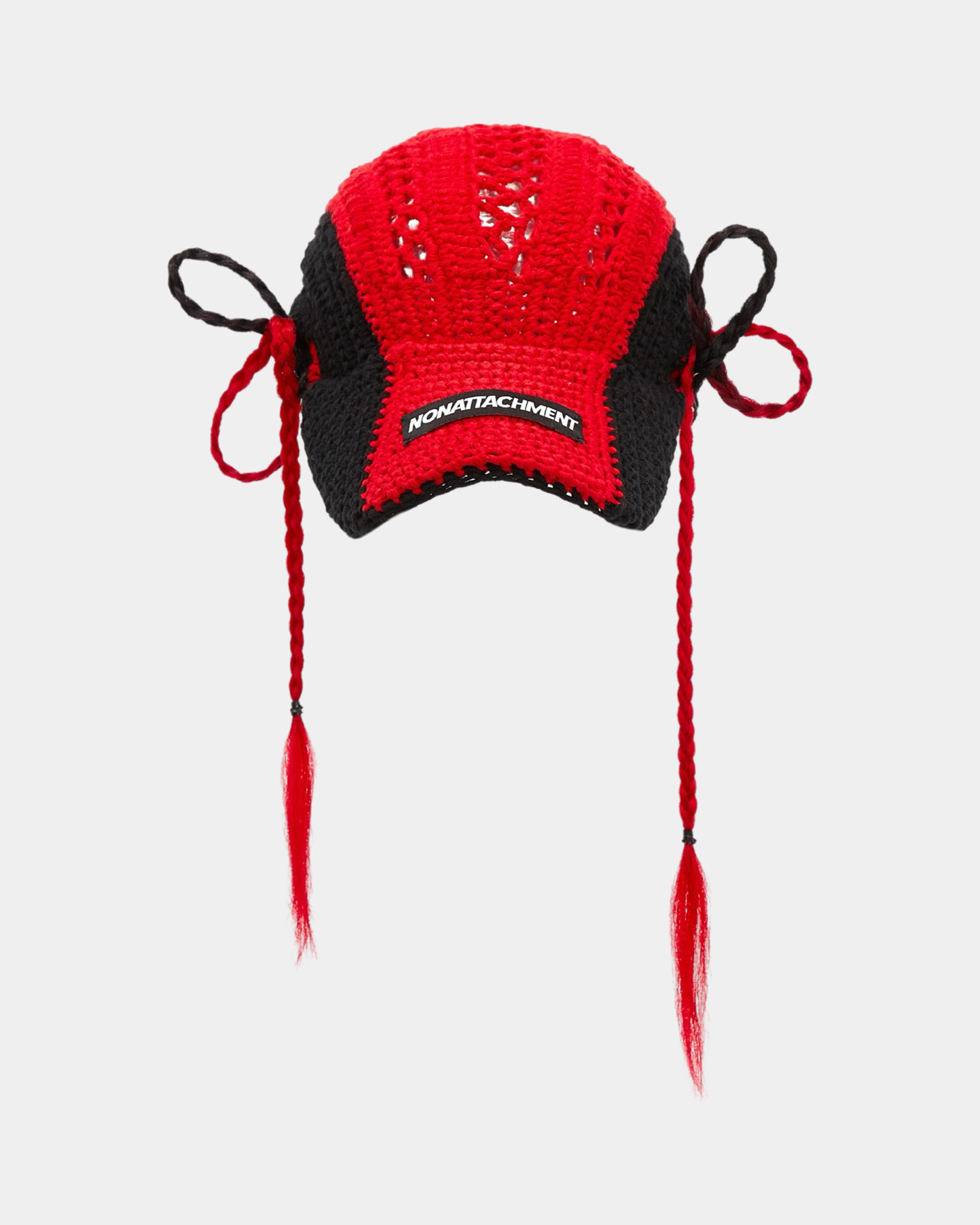 Black and Red Knitted Fan Earrings Hat