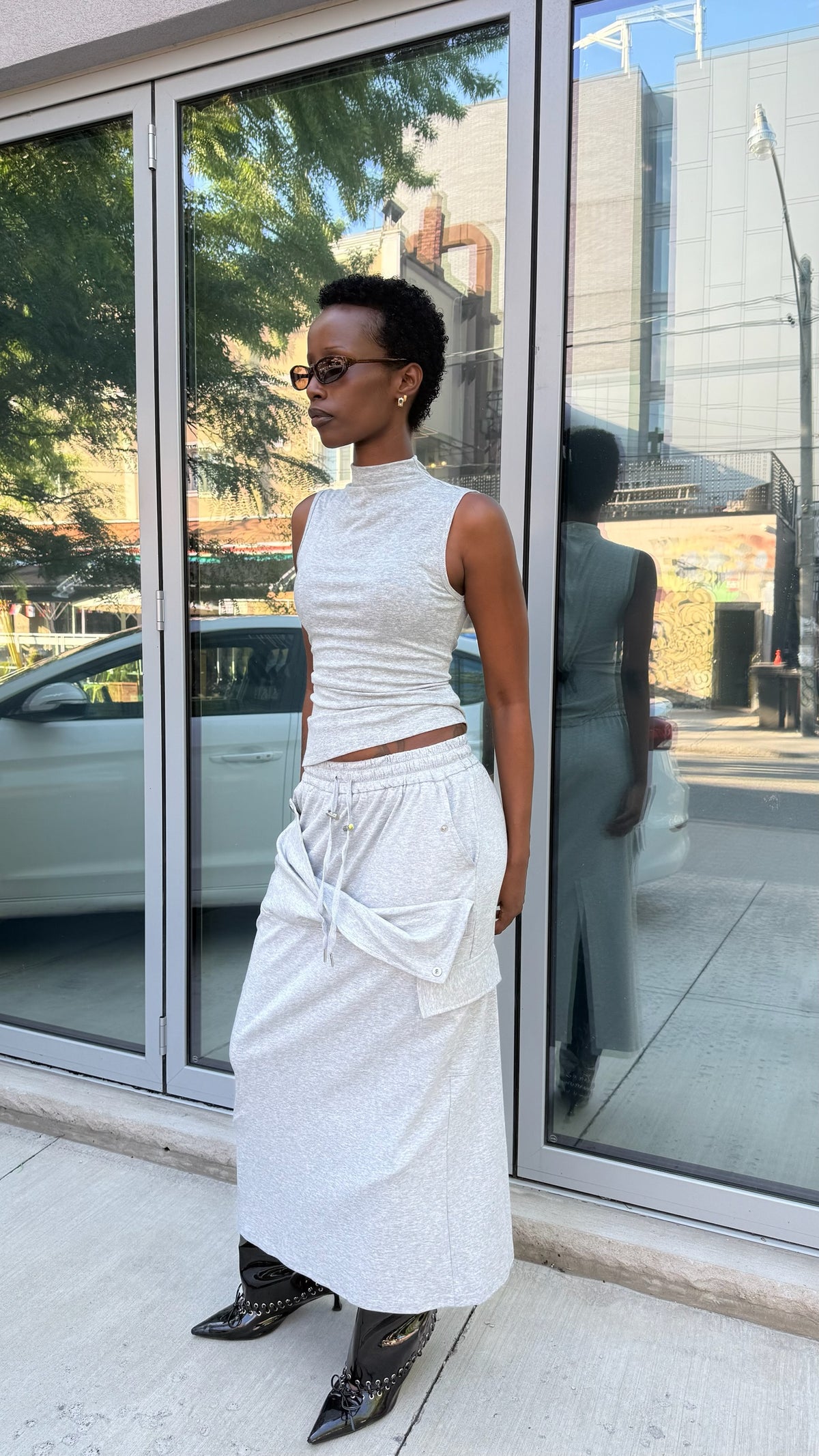 Silver Veil Utility Midi Skirt