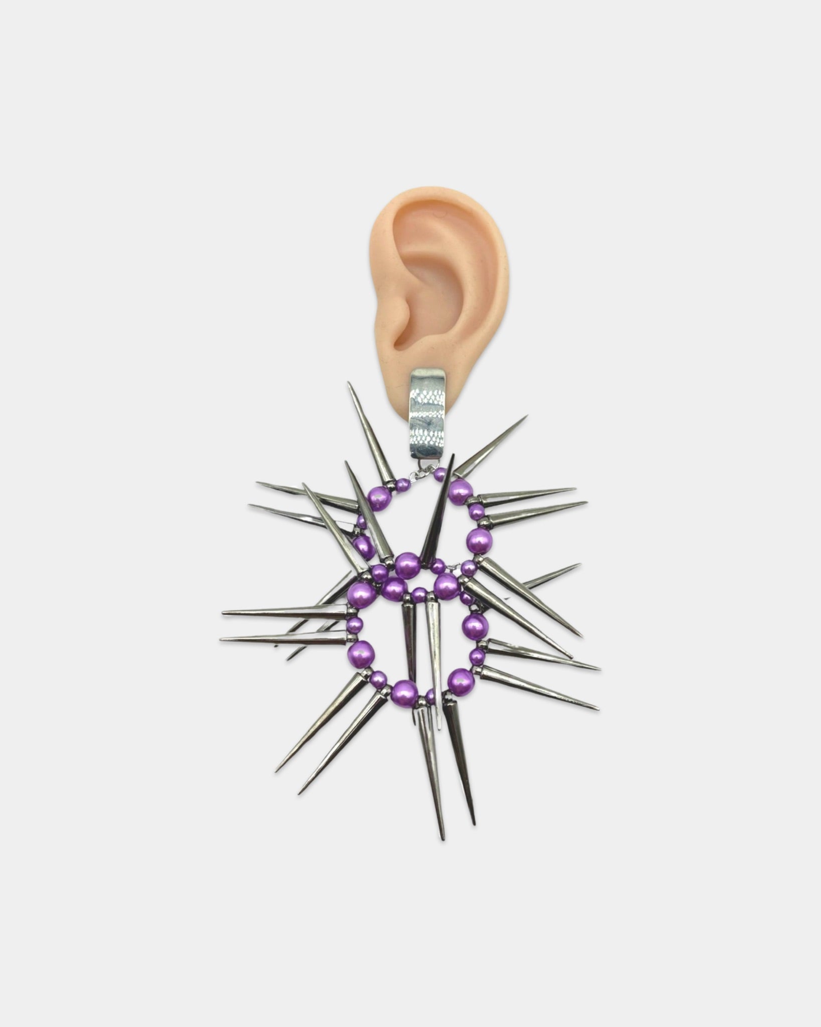 Doubled Purple and Silver Spike Earrings (pair)