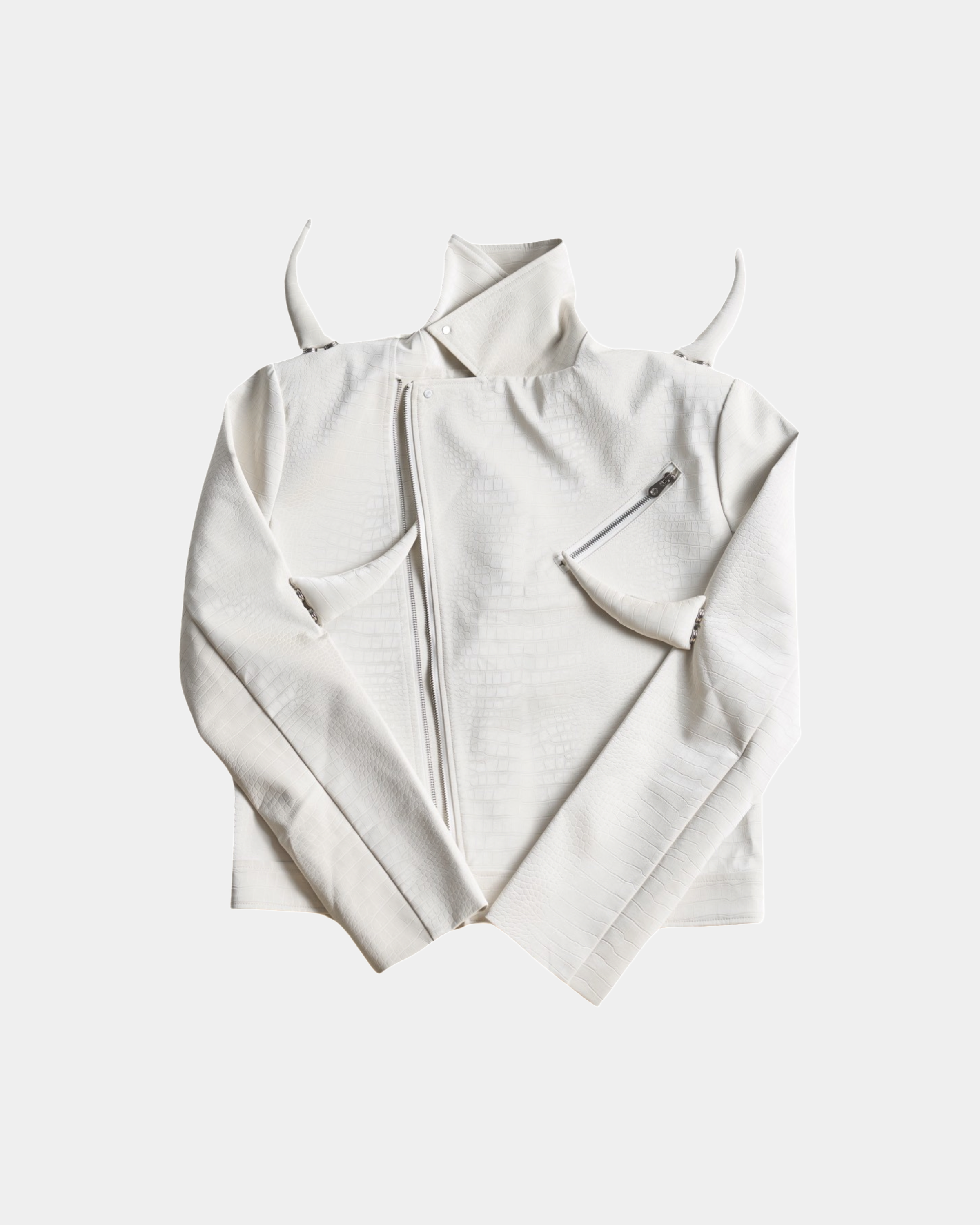“Devil's Horn”Suit Style Leather Jacket (White)
