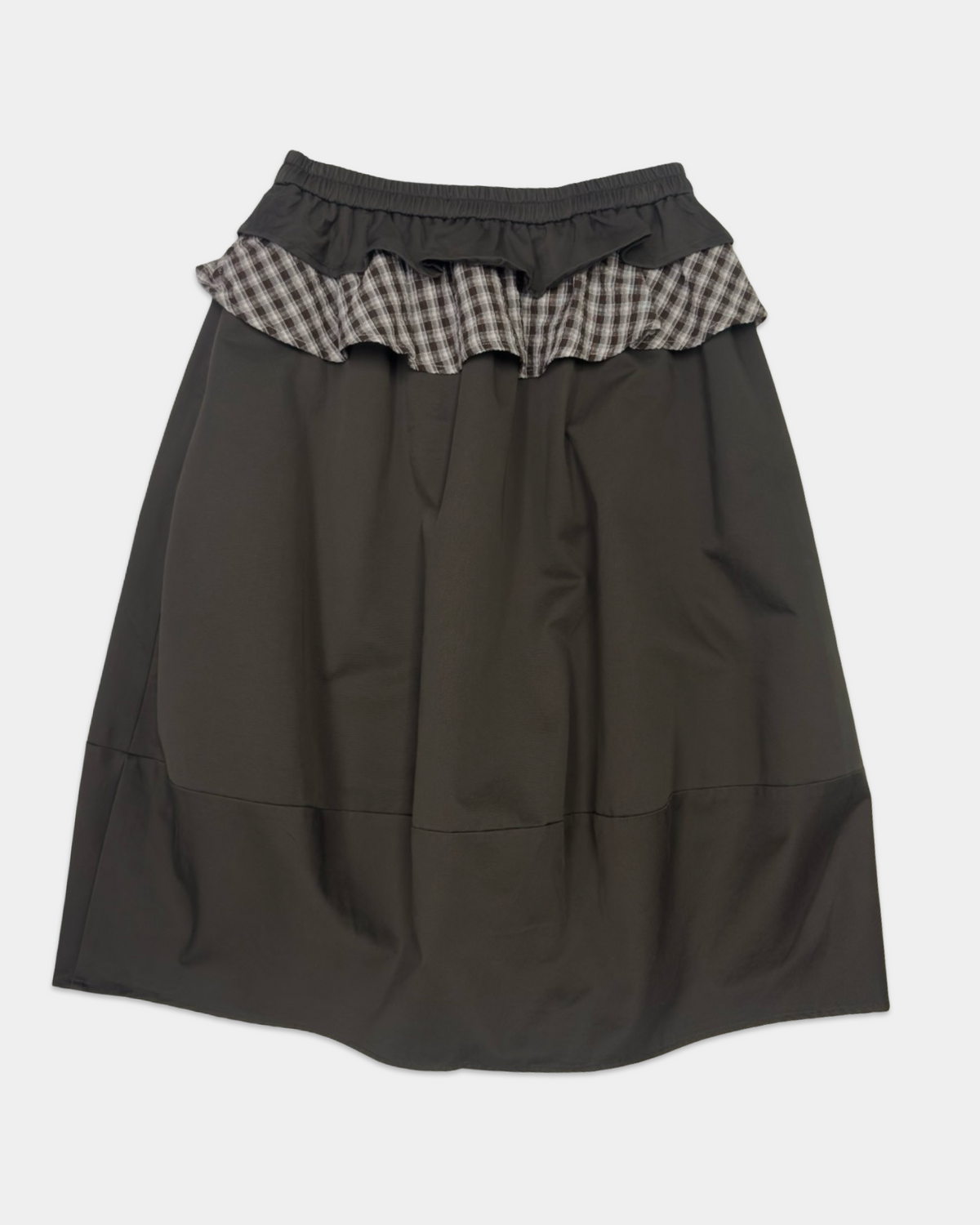 Brown Layered Plaid Ruffle Midi Skirt