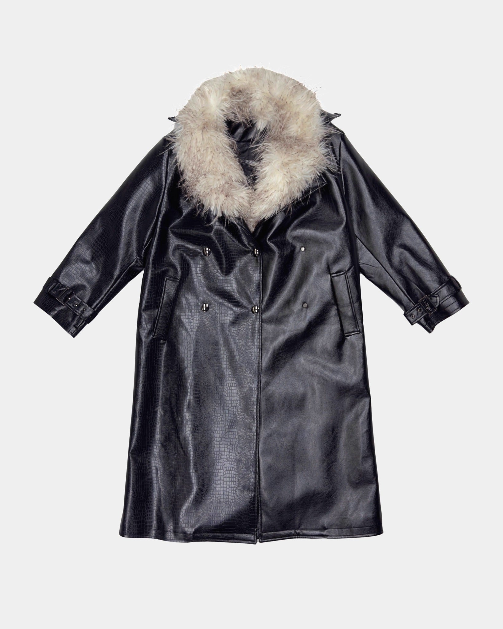 Black trench coat with fur collar hotsell