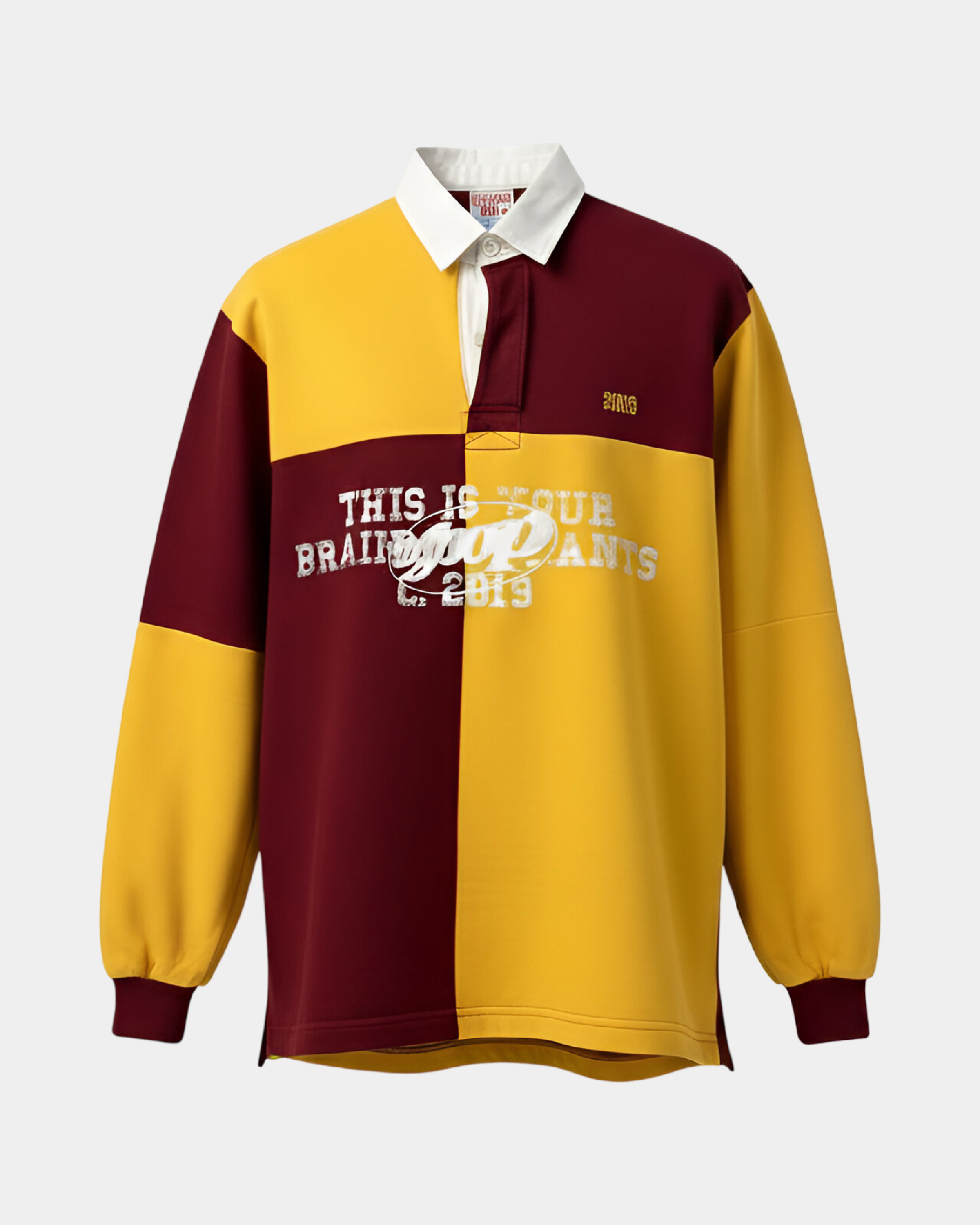 Yellow and Ruby Striped Rugby Polo