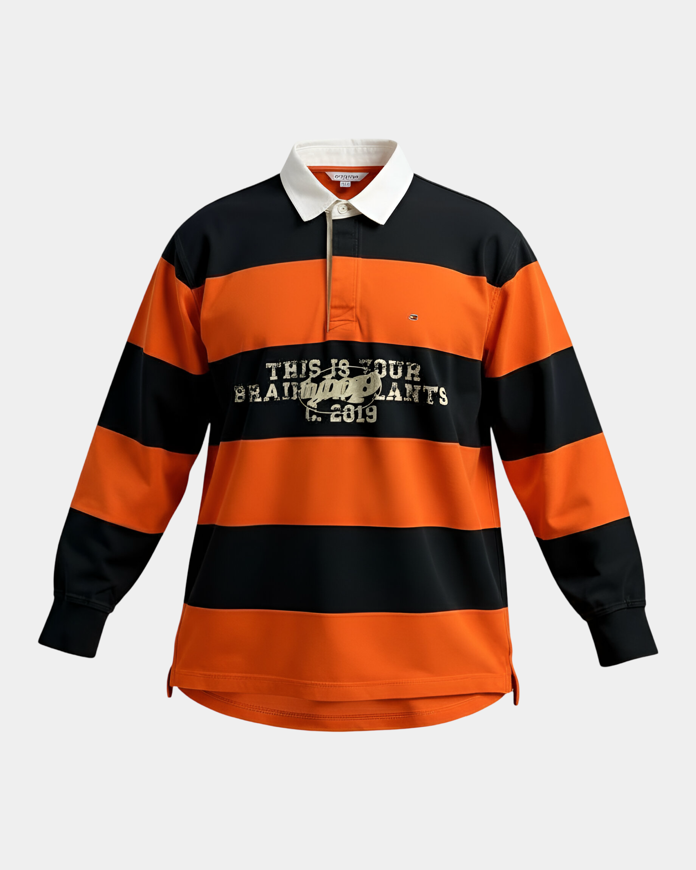 Orange and Navy Striped Rugby Polo