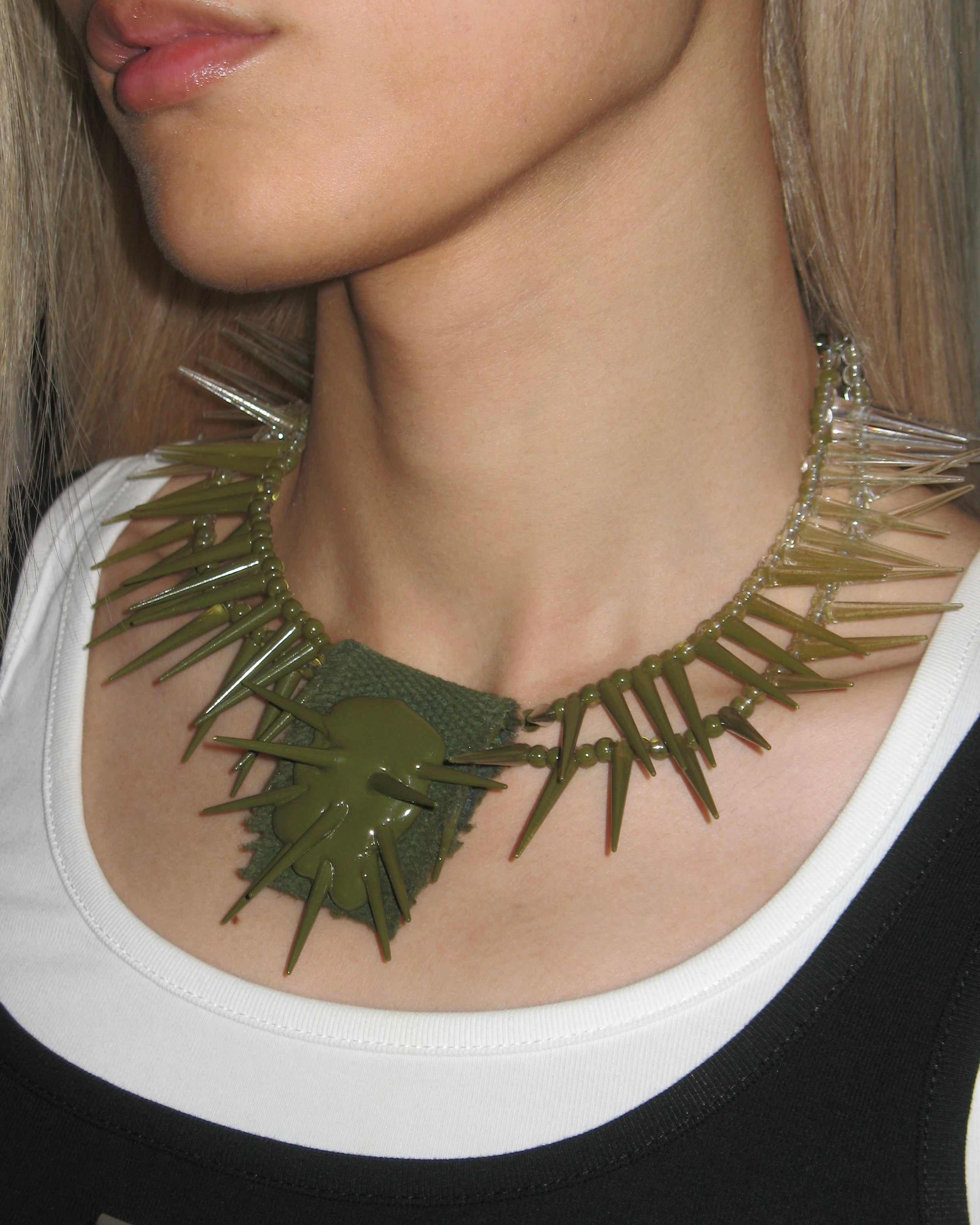 Green Ombre Spiky Fabric Pendant Necklace