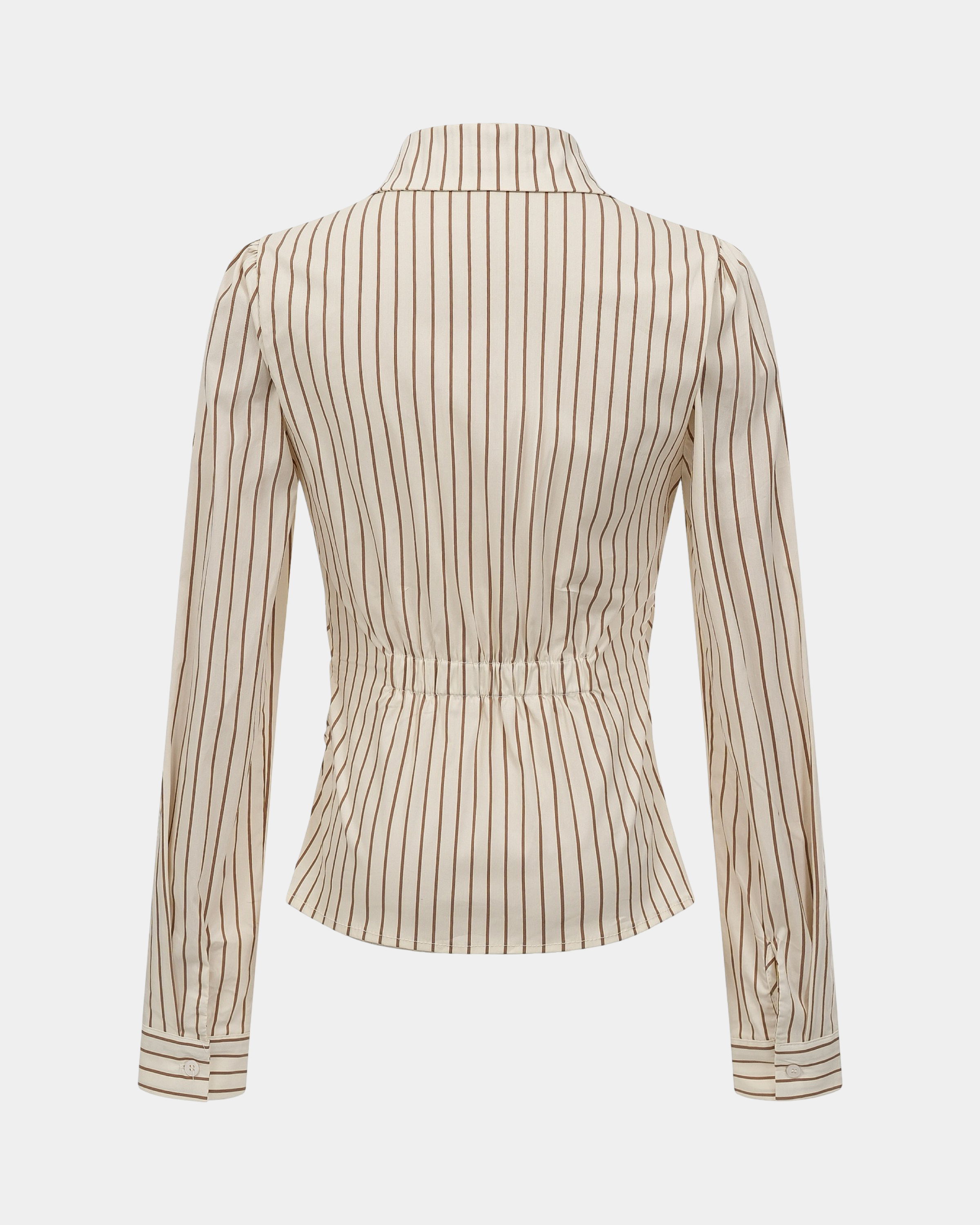 Cream Striped Button-Up Shirt with Elasticized Waistband