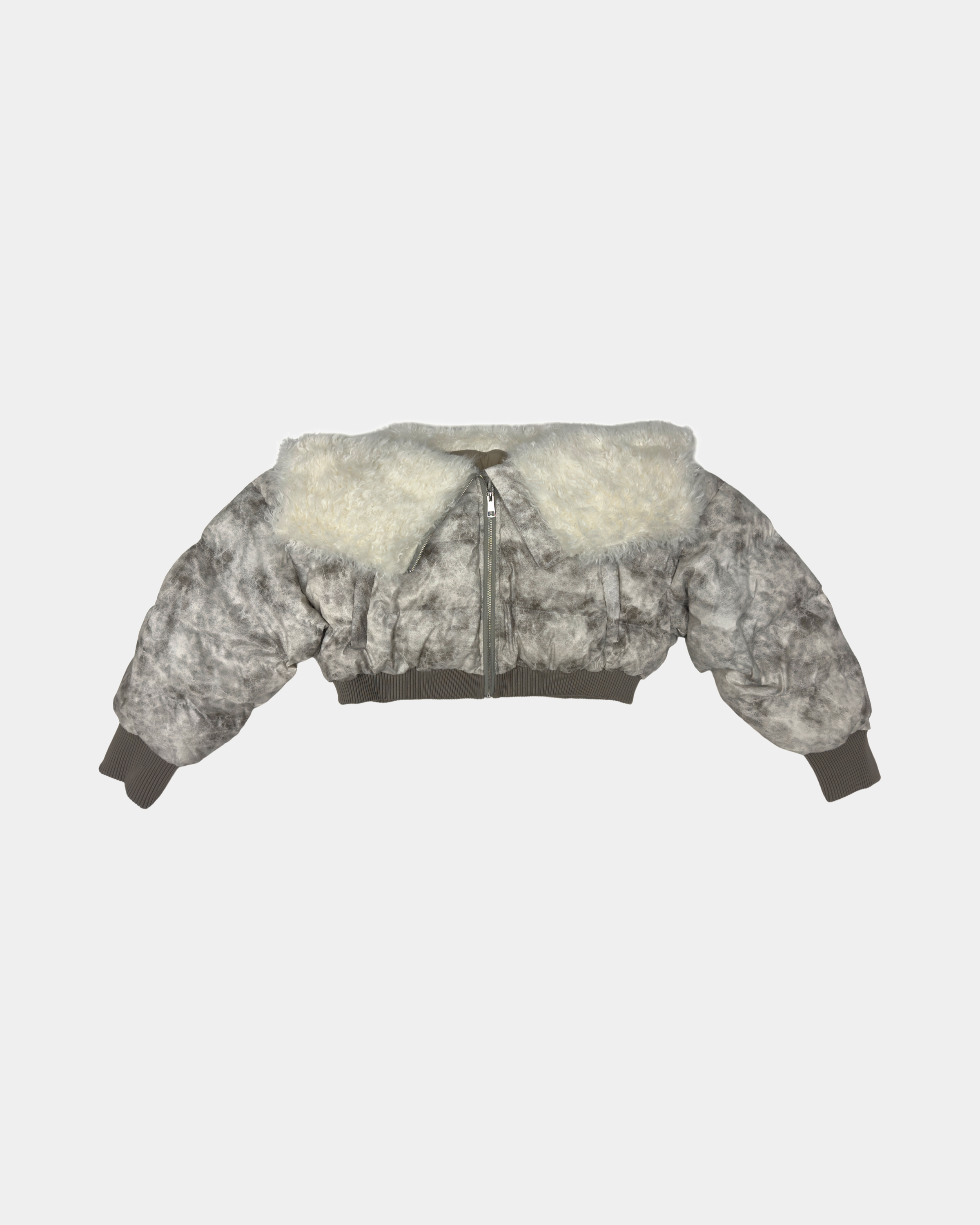 Marble & White Fur Collar Bomber Jacket