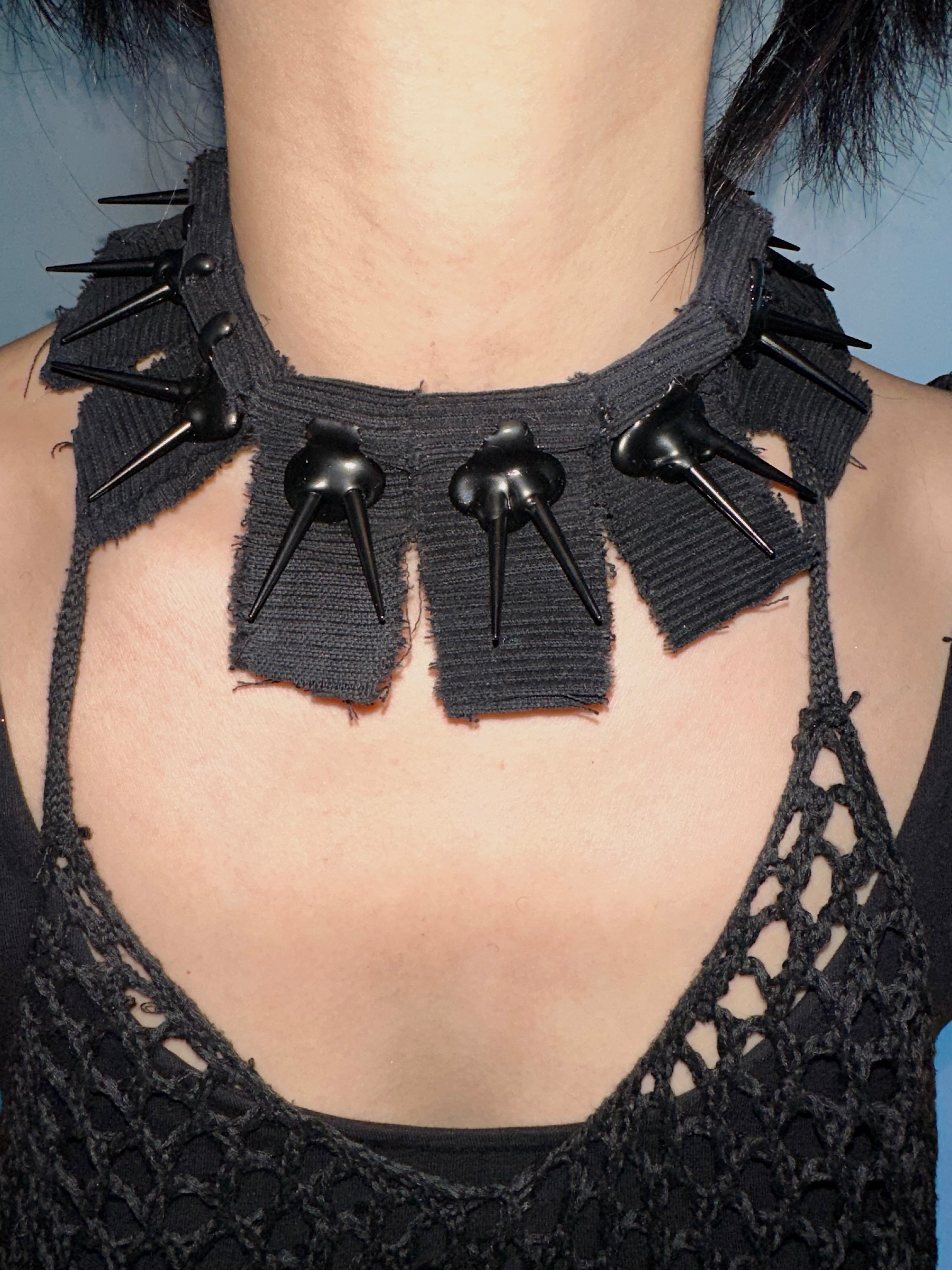 Black Corduroy Double Spike Choker