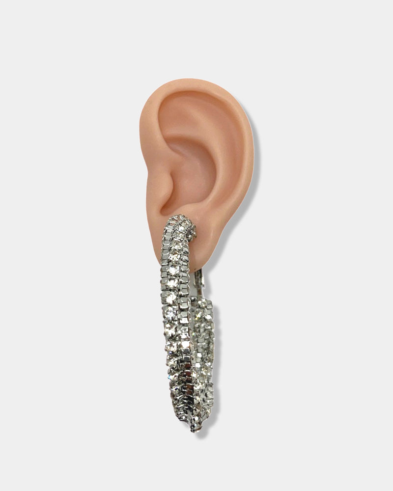 Silver Diamond Twist Hoop Earrings