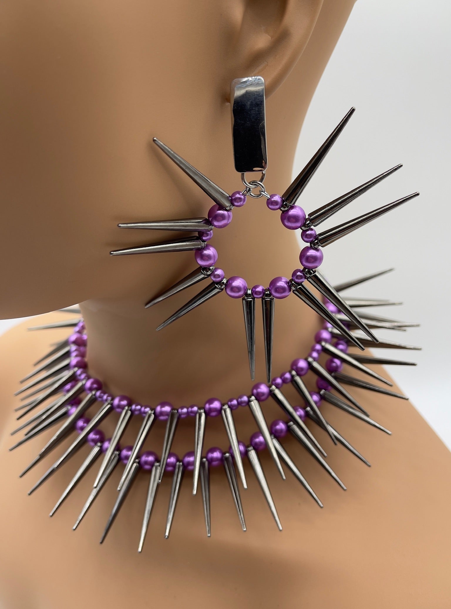 Nonattachment Doubled Purple and Silver Spike Necklace