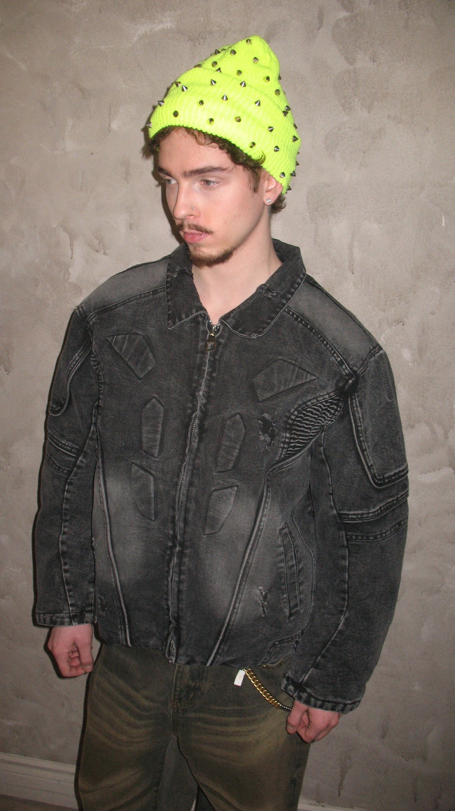 Detachable-Insulation Racer Black Denim Jacket