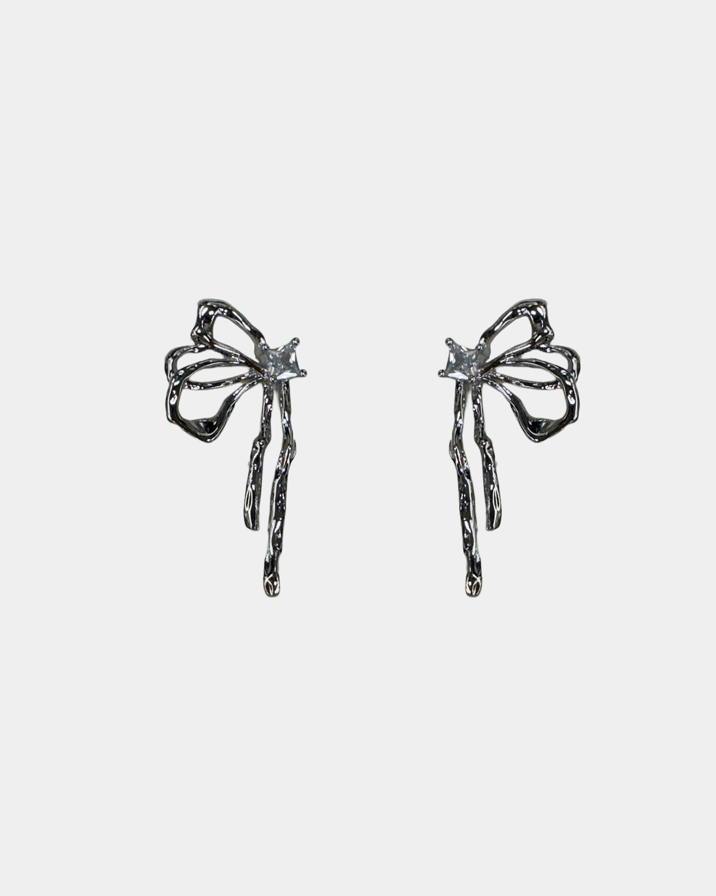 Silver Bow Tie Butterfly Earrings