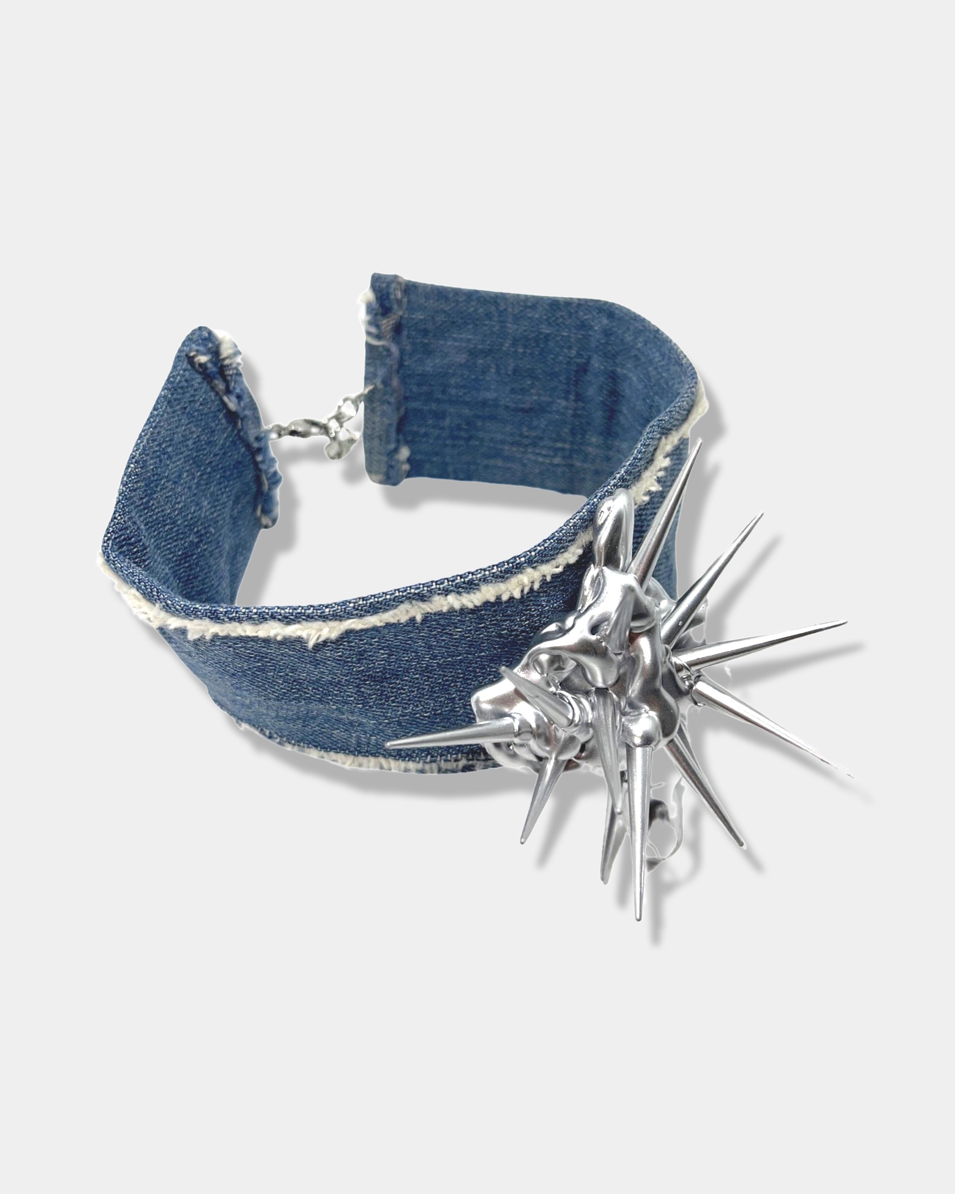 Silver Spike Rock Denim Choker