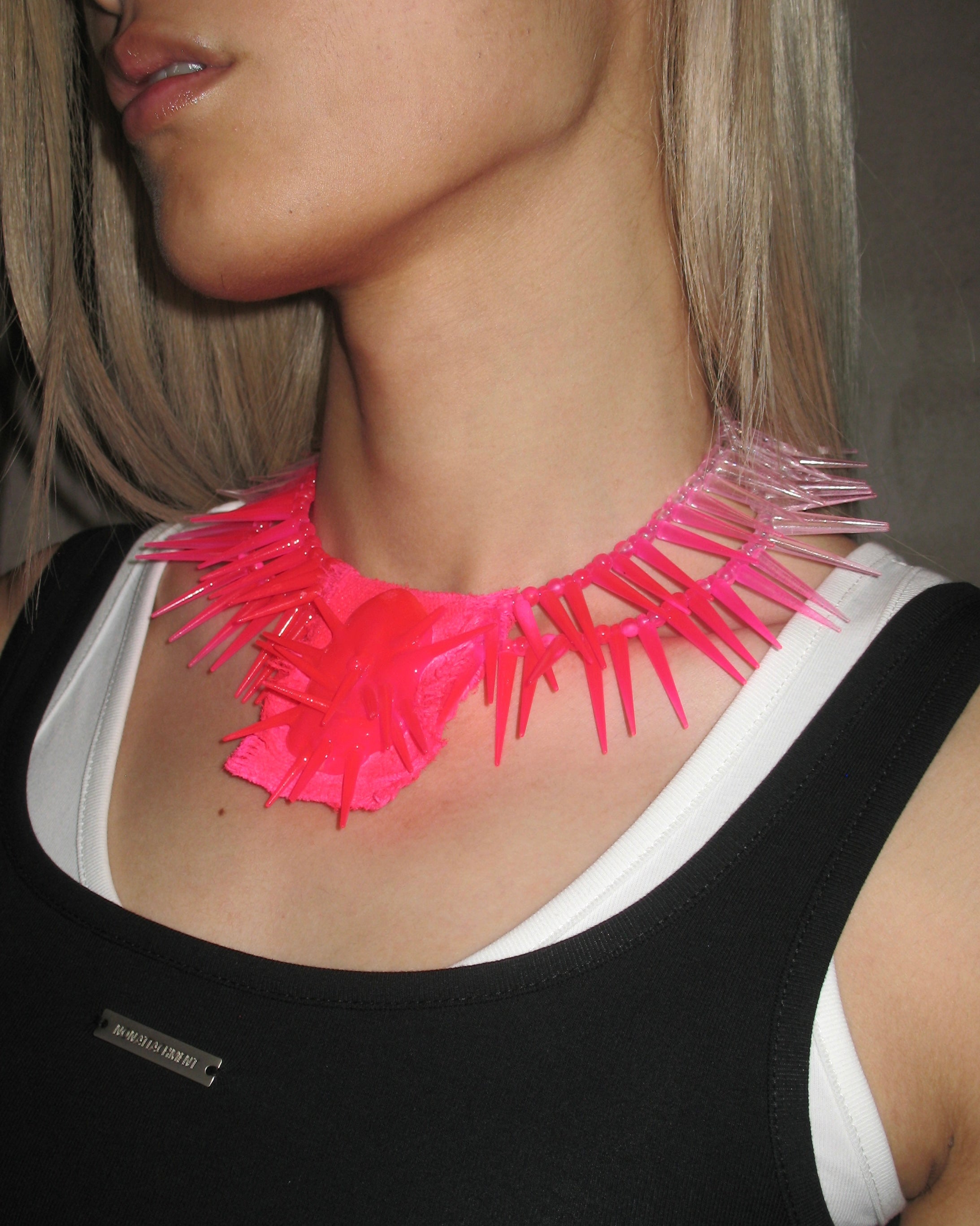 Pink Ombre Spiky Fabric Pendant Necklace