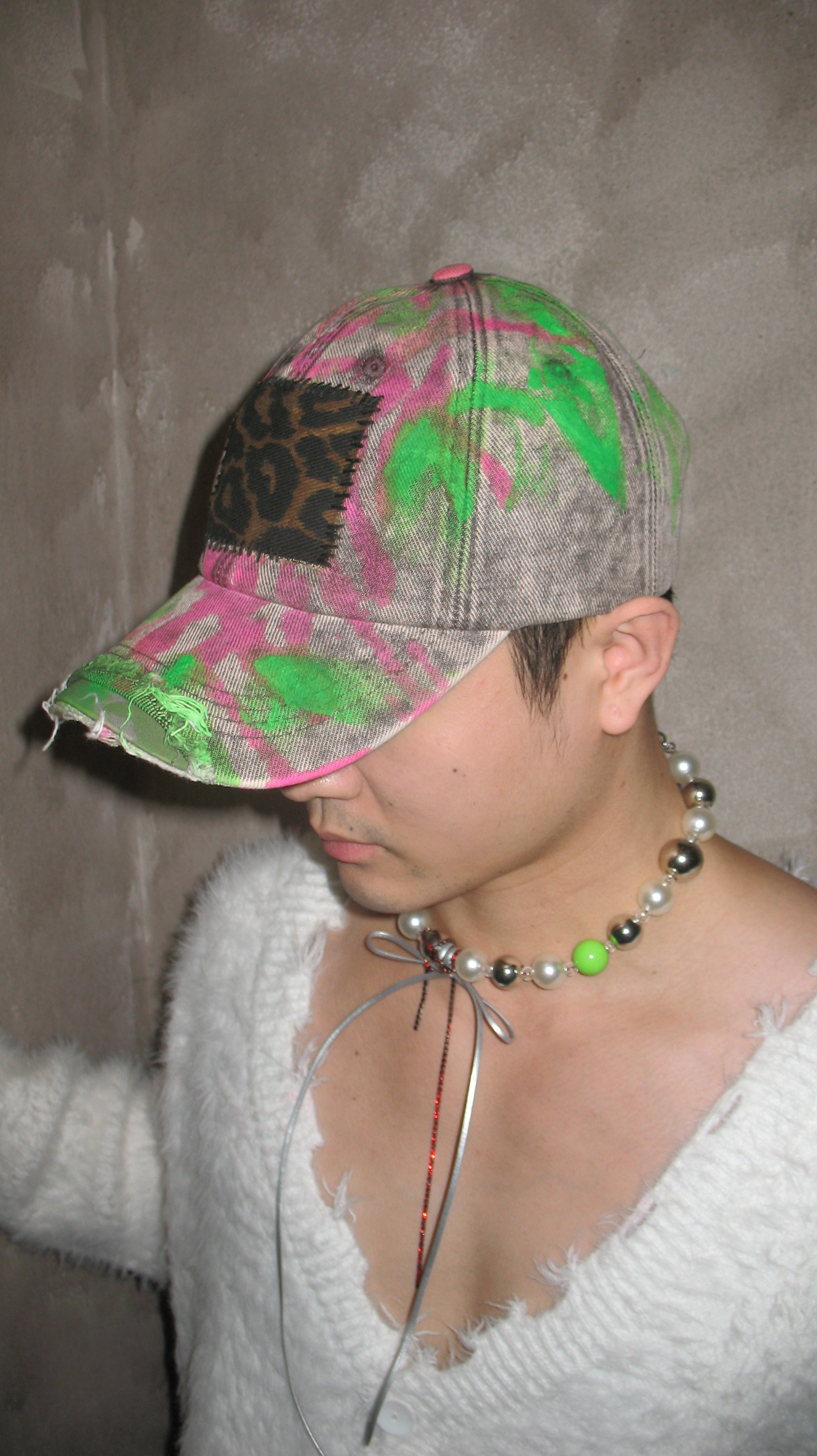 Pink & Green Cap With Leopard Patch