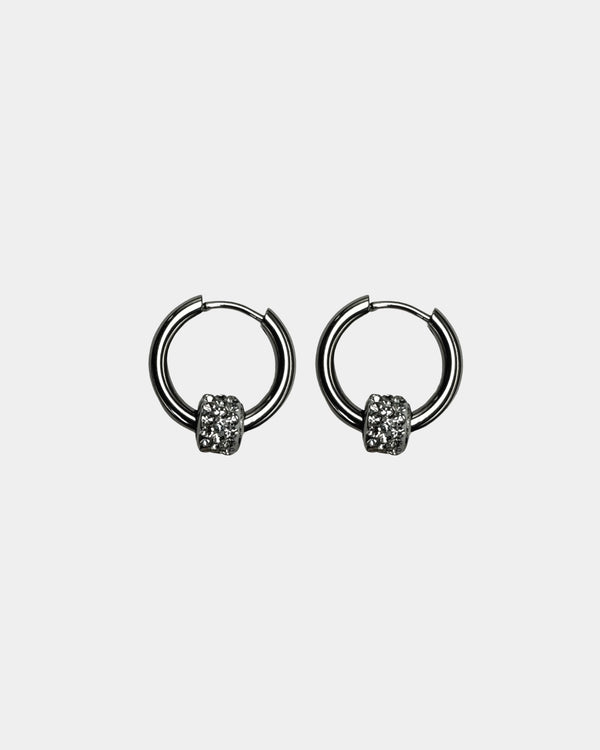 Silver Earrings with Rhinestone Hoop