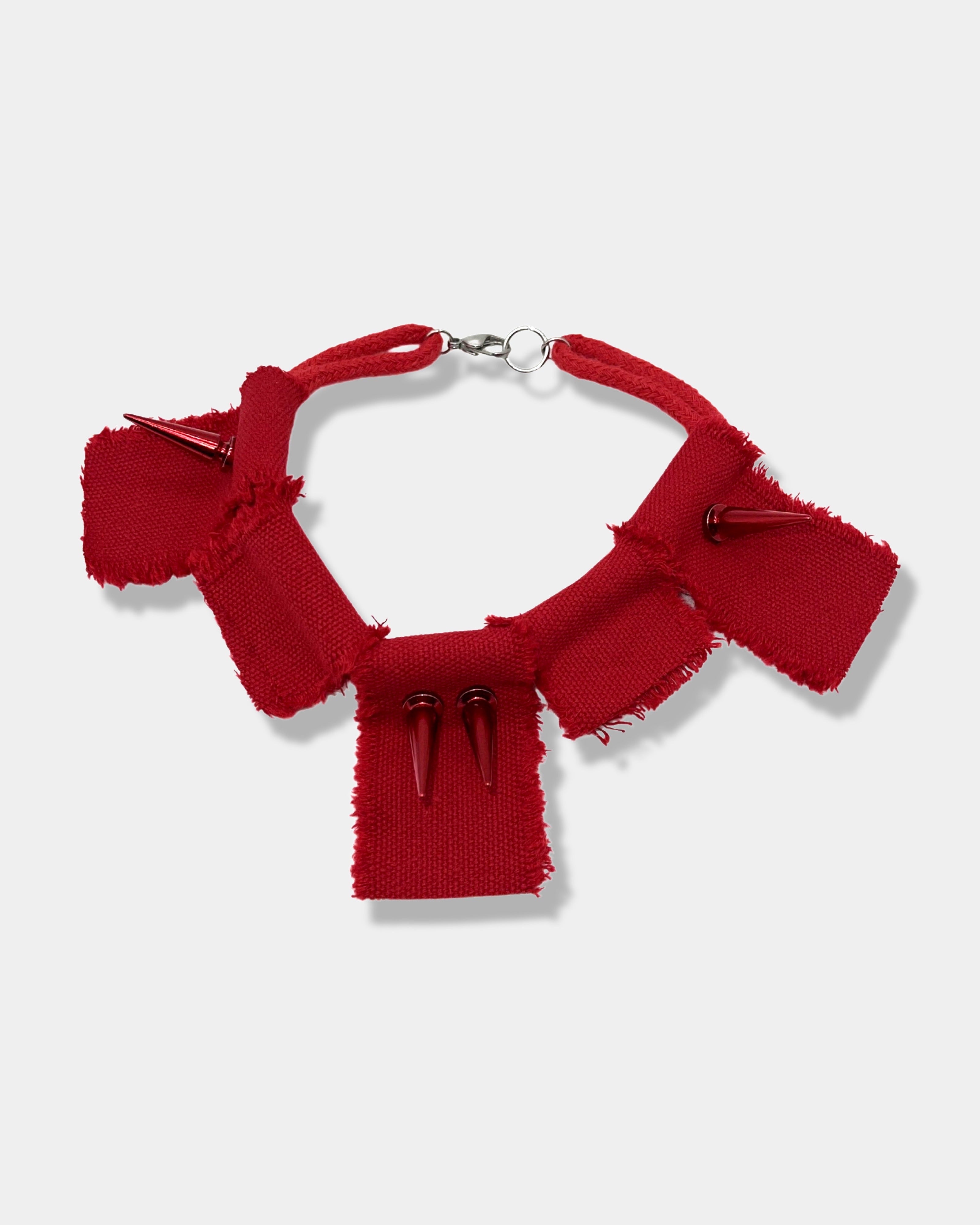 Red Fabric Spike Rope Choker