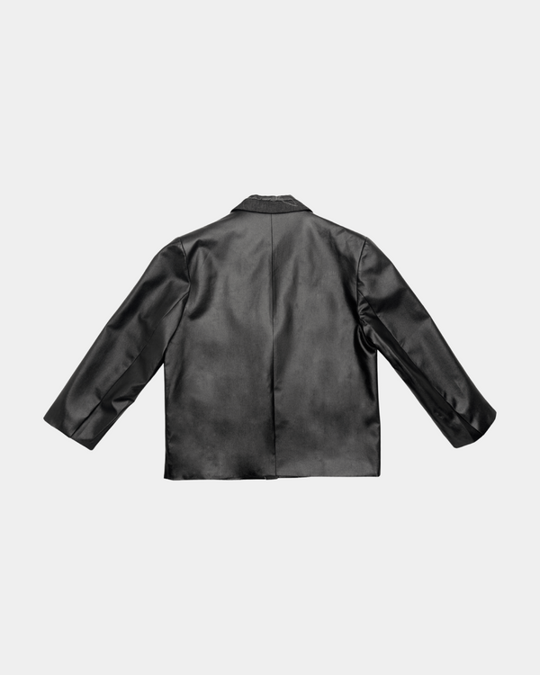 Black Vegan Leather Distressed Blazer