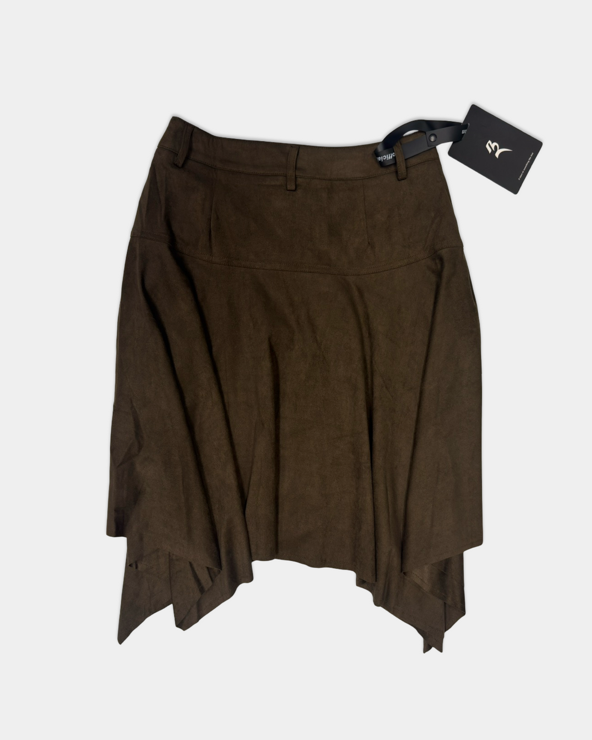 Brown Suede Fold Midi Skirt