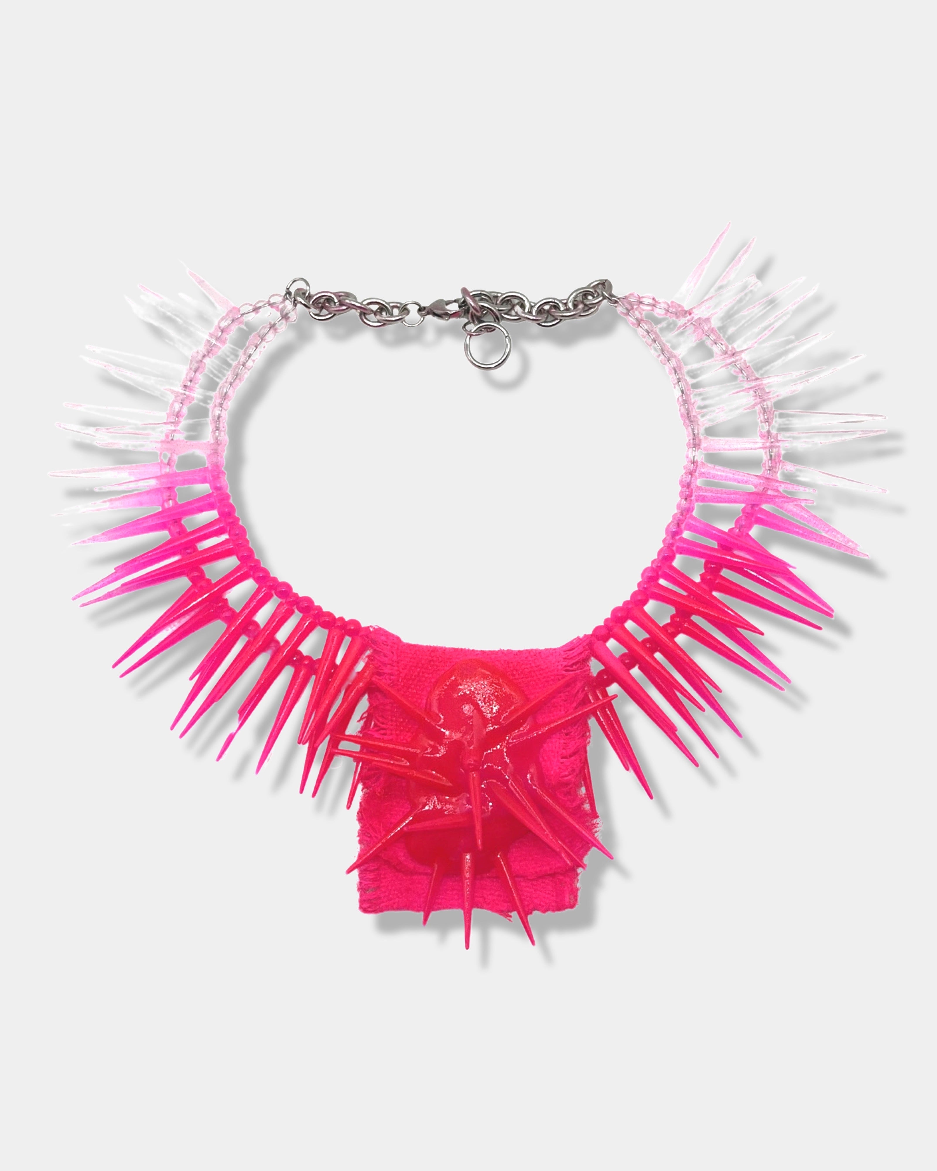 Pink Ombre Spiky Fabric Pendant Necklace