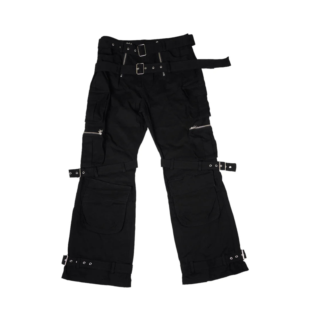 Double Belt Multi-Pocket Pants (Black)