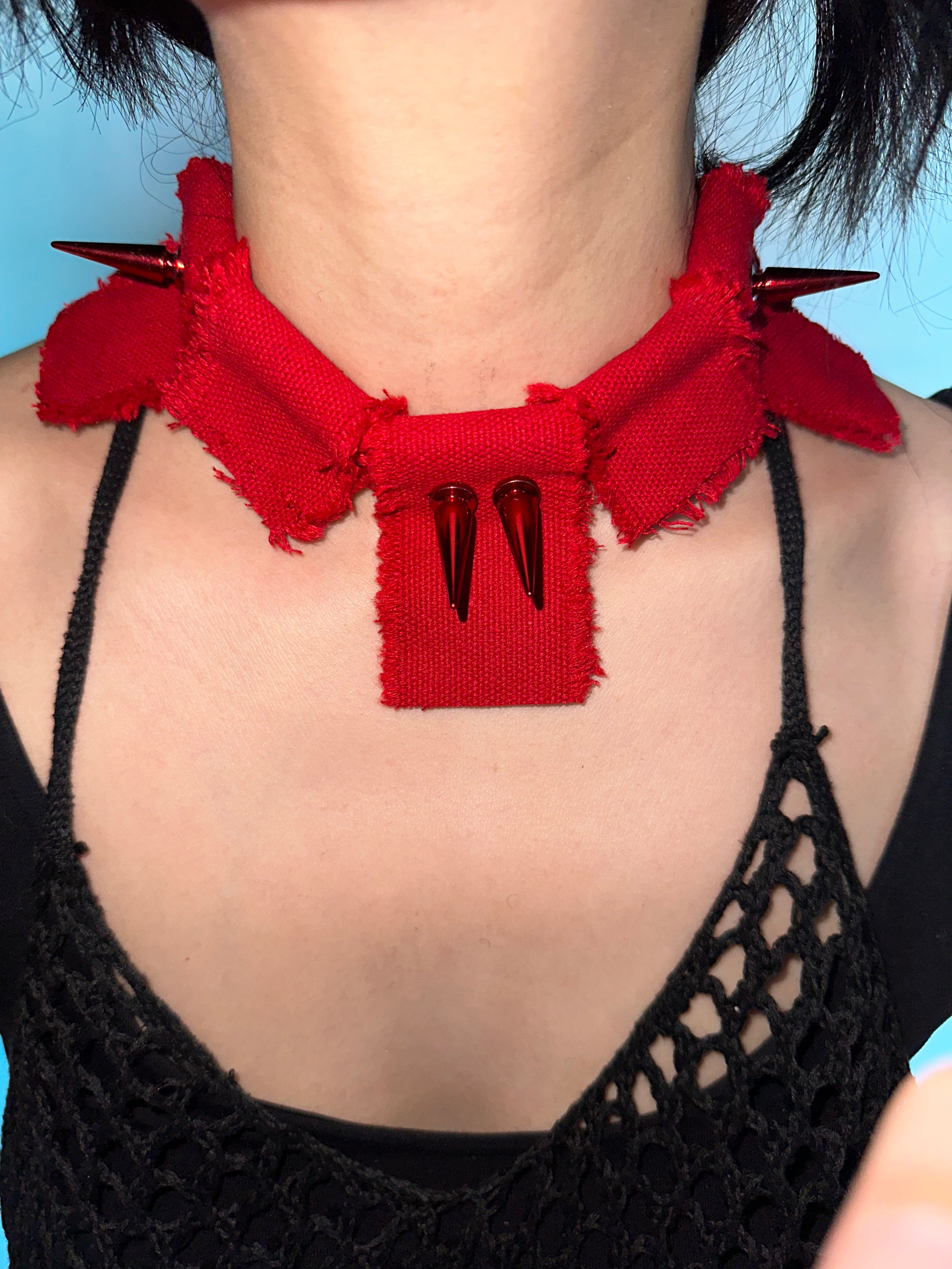 Red Fabric Spike Rope Choker