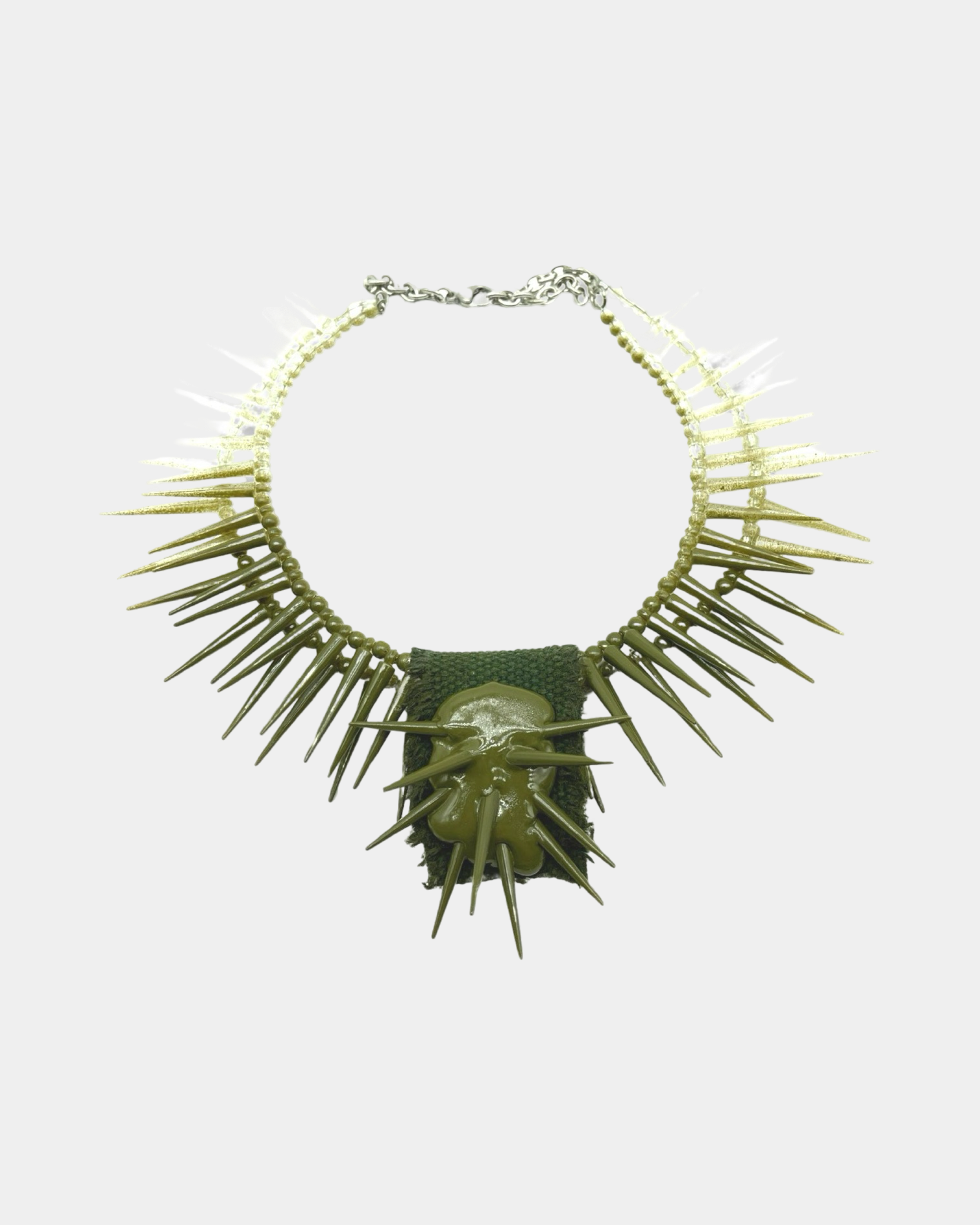 Green Ombre Spiky Fabric Pendant Necklace