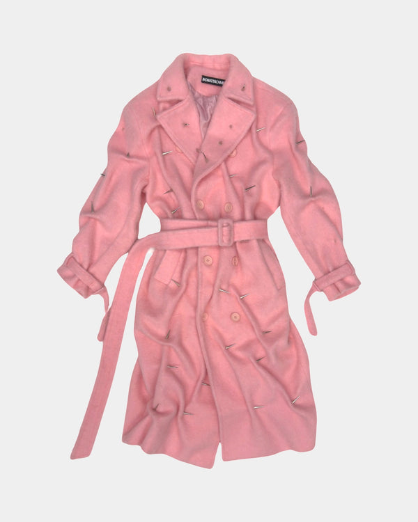 Nonattchment Pink Fuzzy Spikey Long Coat
