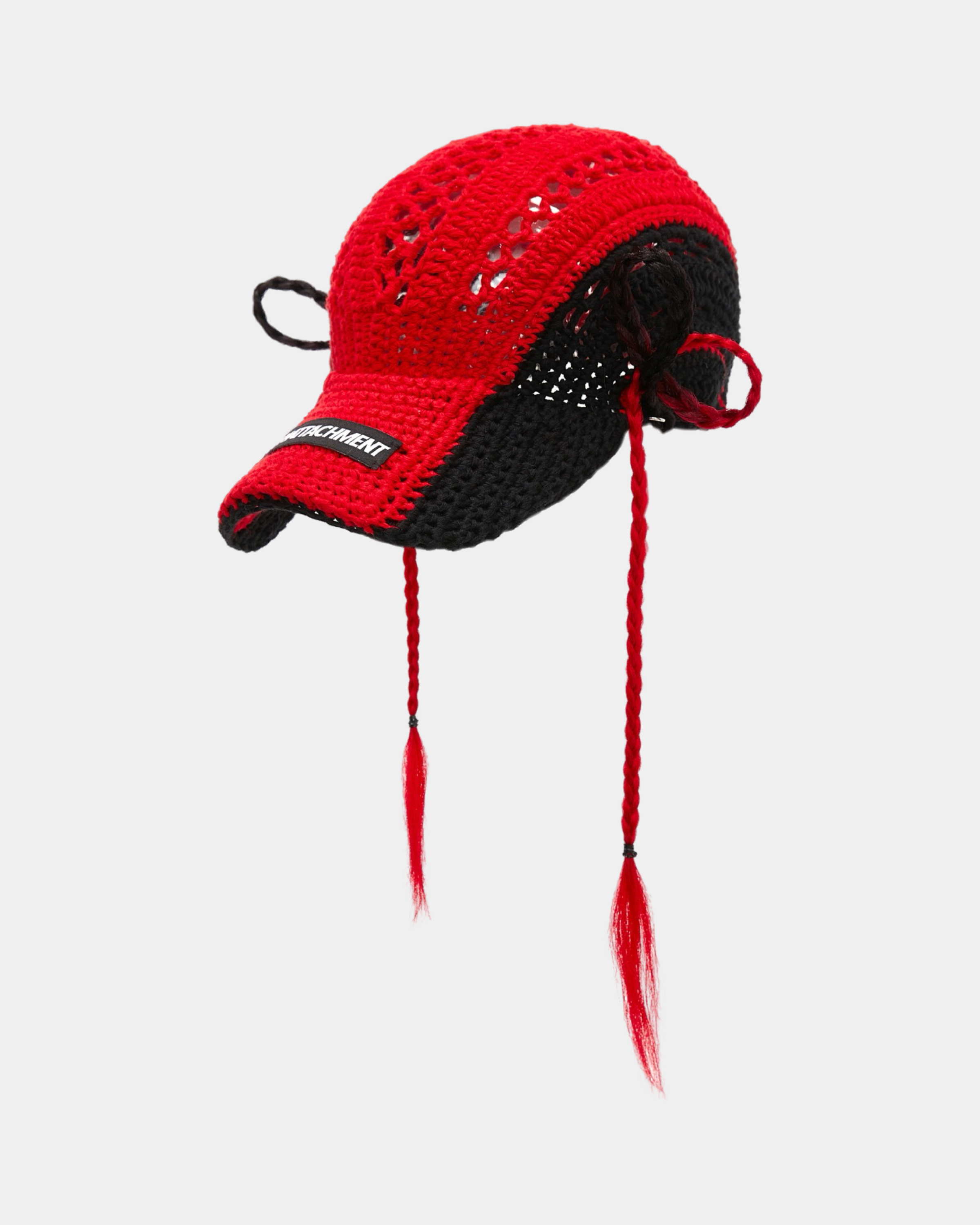 Black and Red Knitted Fan Earrings Hat