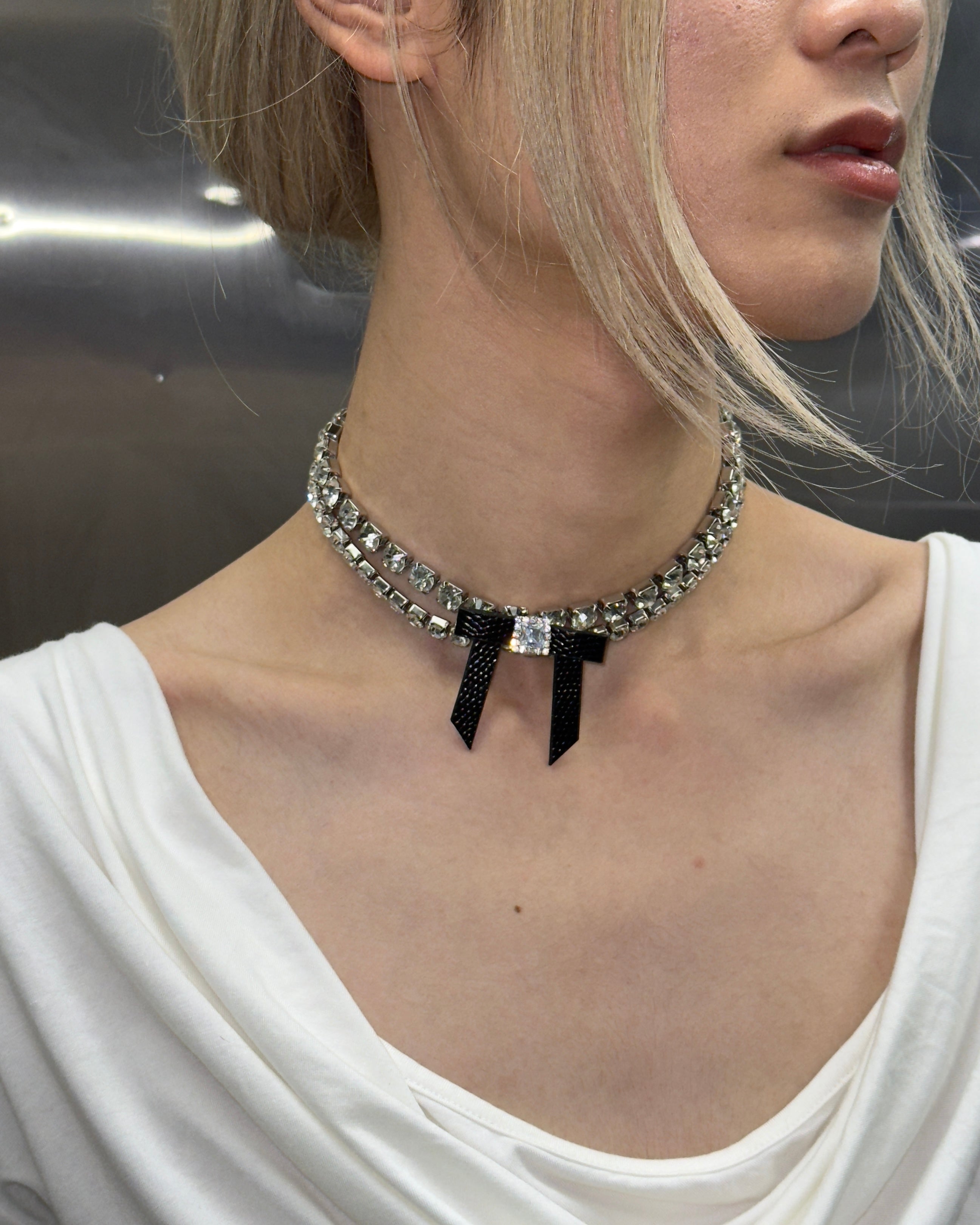 Black Bow Double Choker Necklace