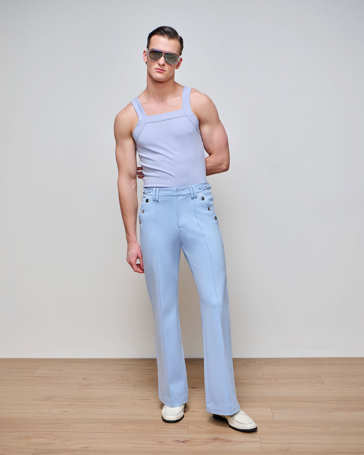 Asher Powder Blue Ponte Boot Cut Trouser
