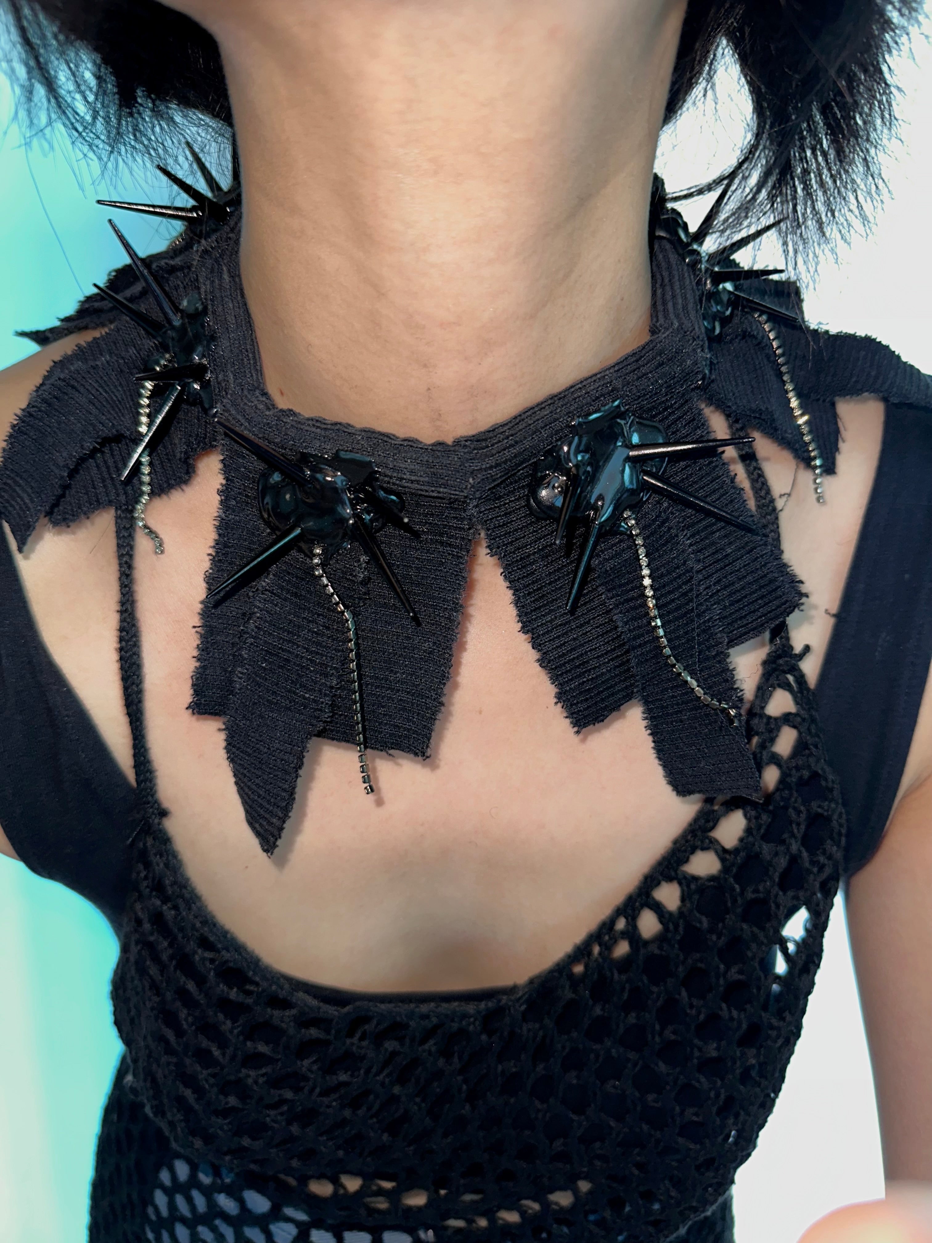 Black Corduroy Spike Chain Choker