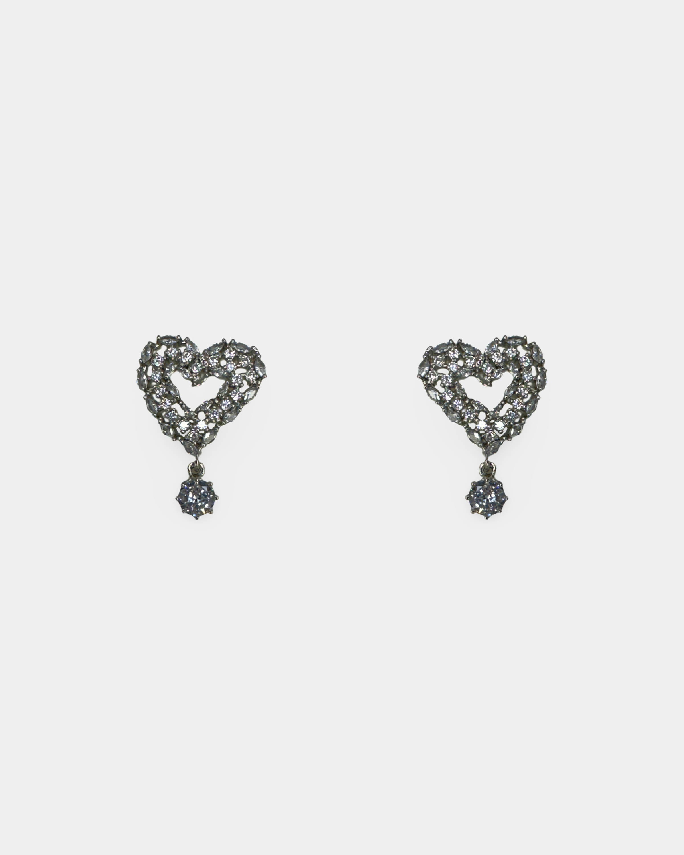 Silver and Zircon Heart Dangle Earrings