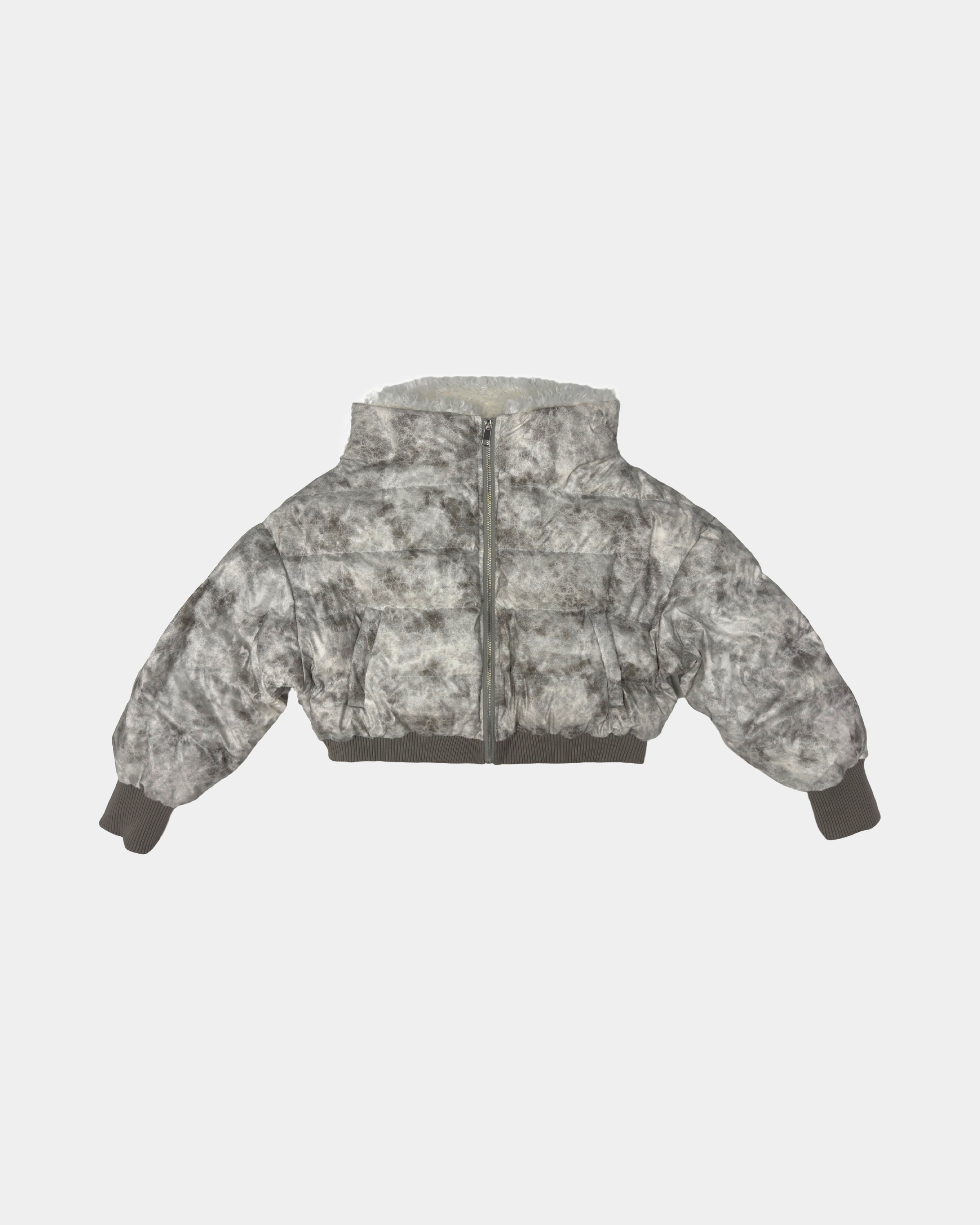 Marble & White Fur Collar Bomber Jacket