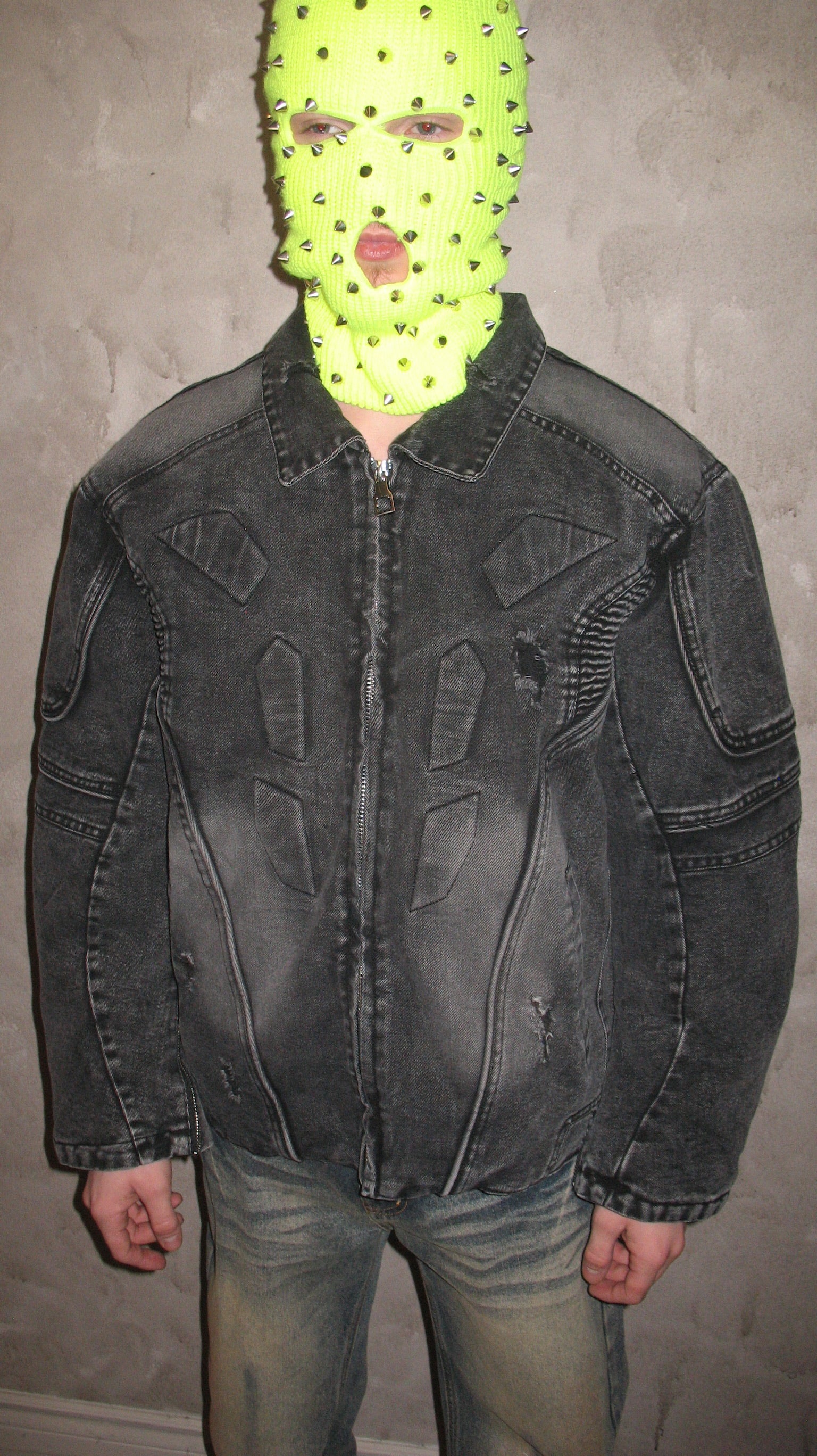 Detachable-Insulation Racer Black Denim Jacket