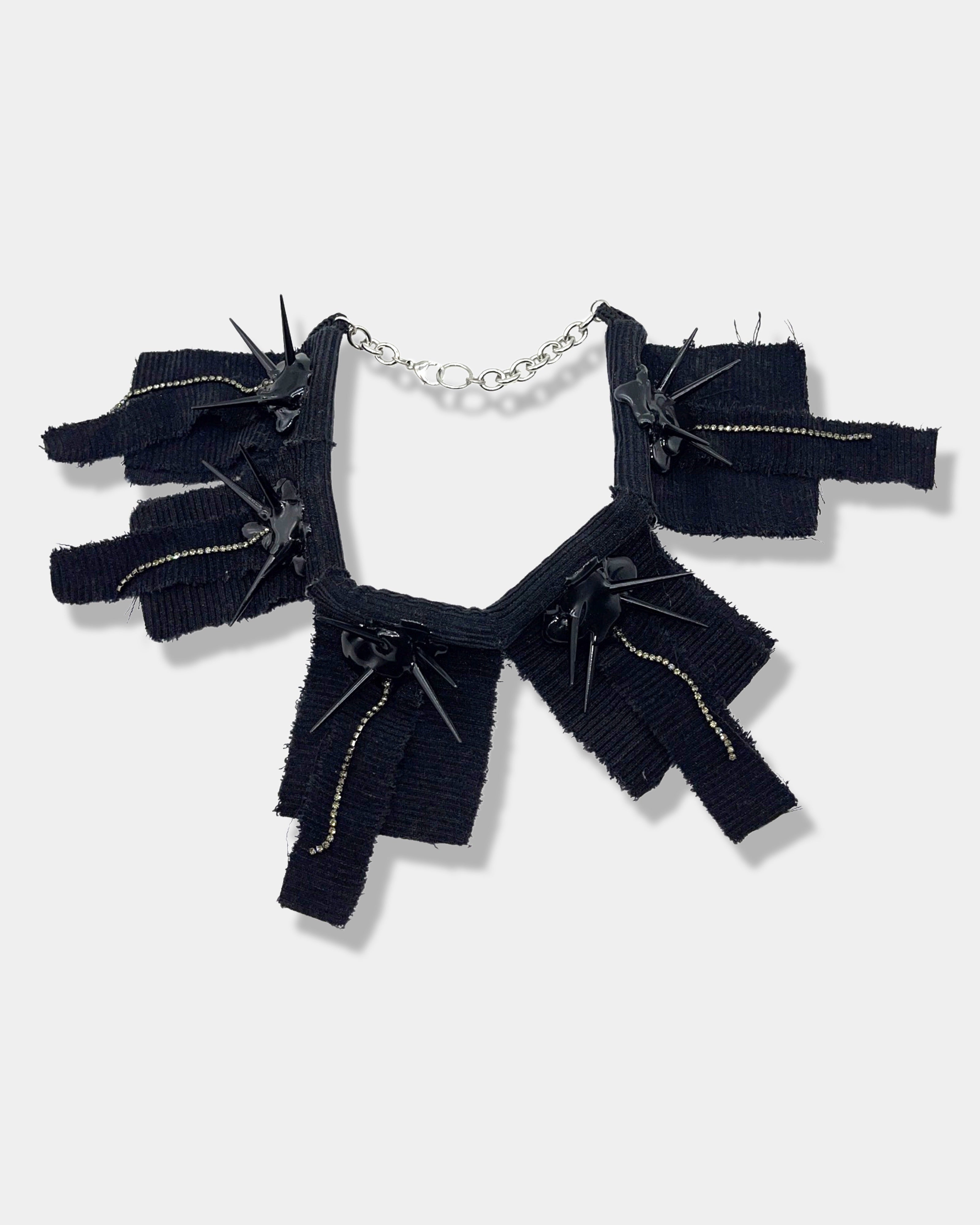 Black Corduroy Spike Chain Choker