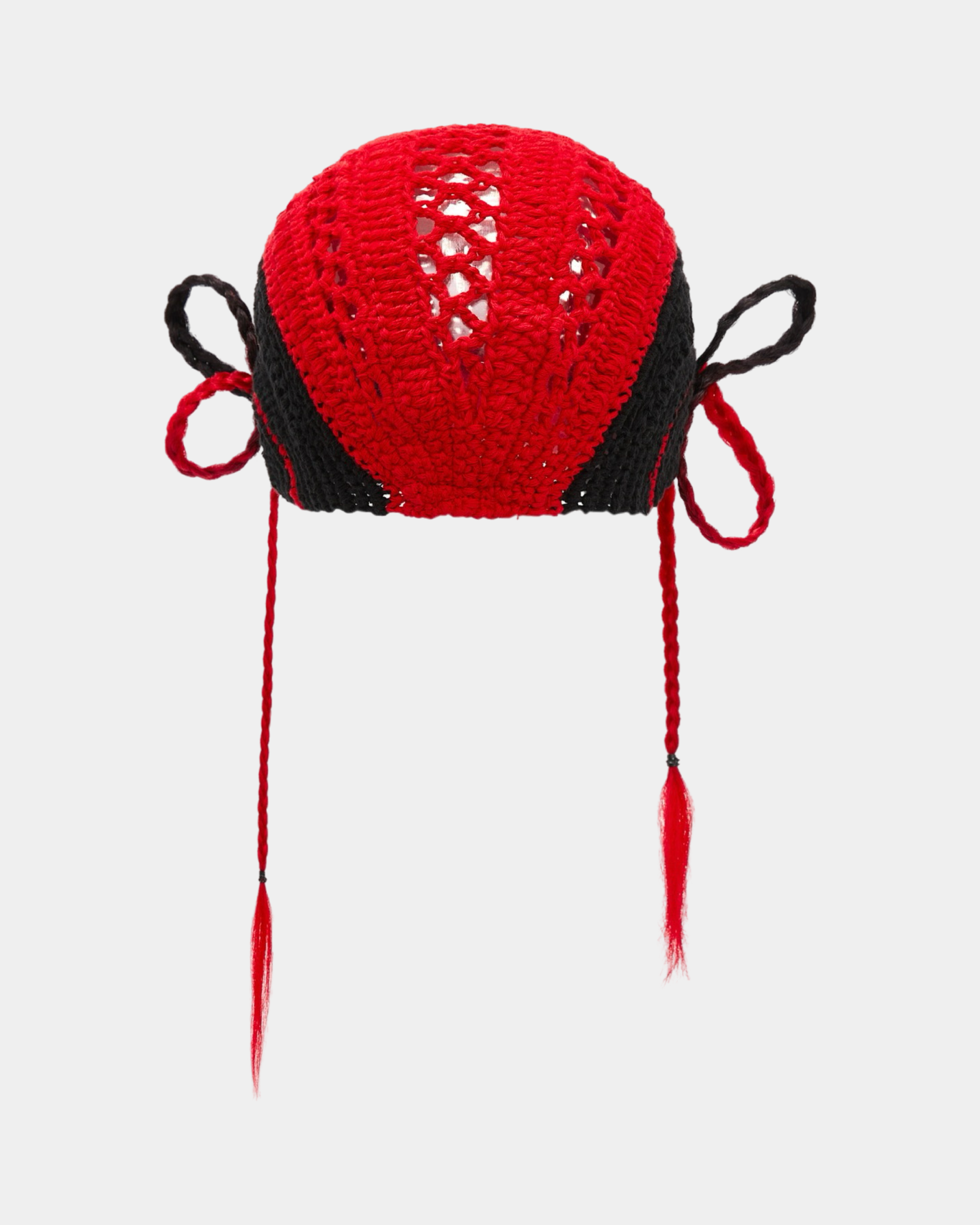 Black and Red Knitted Fan Earrings Hat