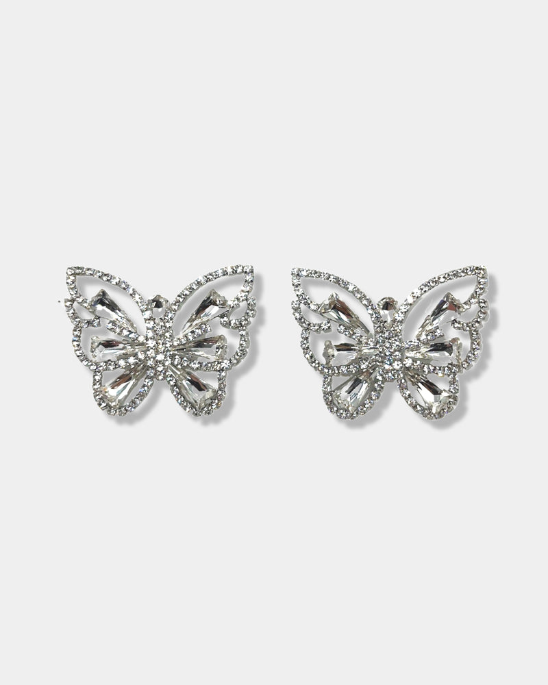 Silver Diamond Butterfly Earrings