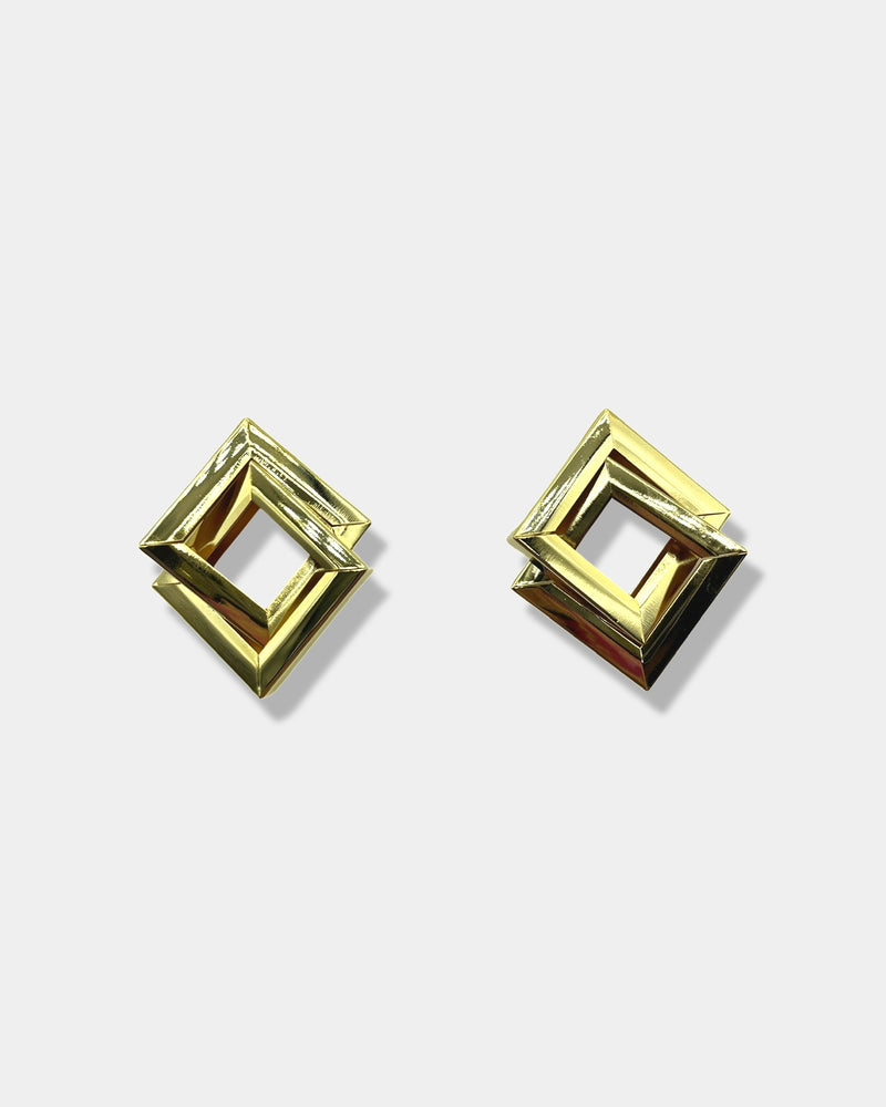 Gold Double Square Earrings