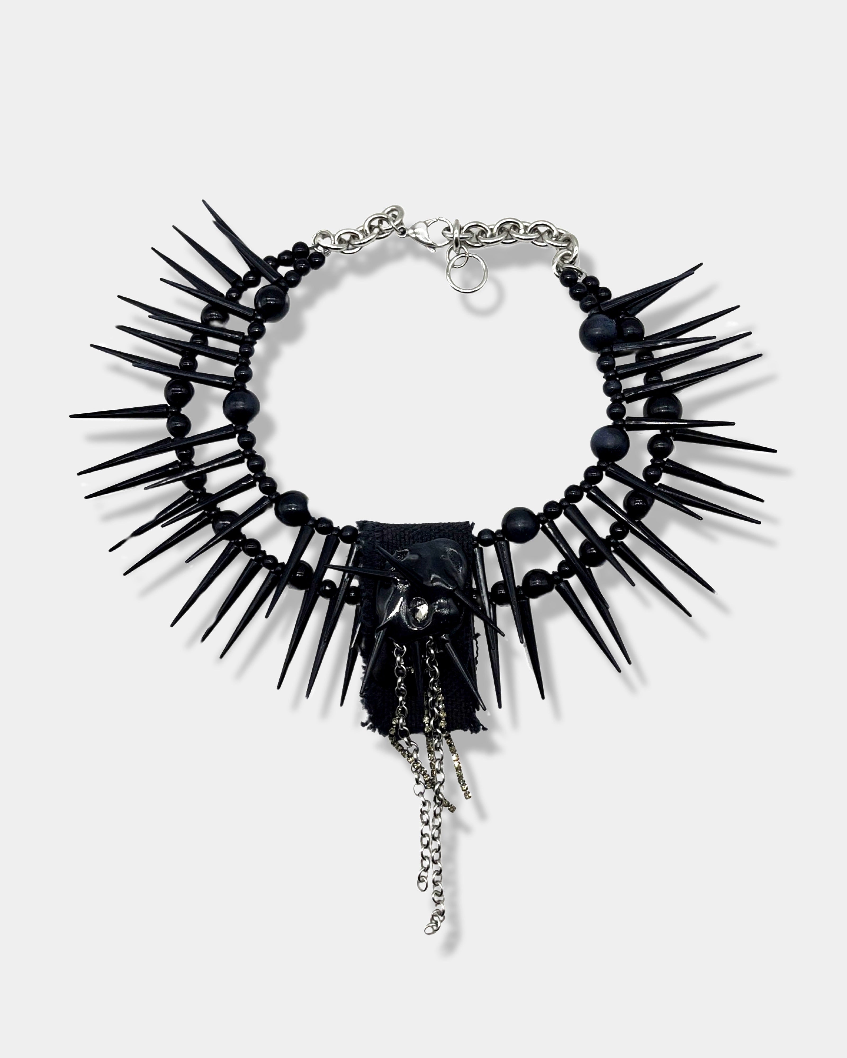 Black Spiky Fabric Pendant Necklace