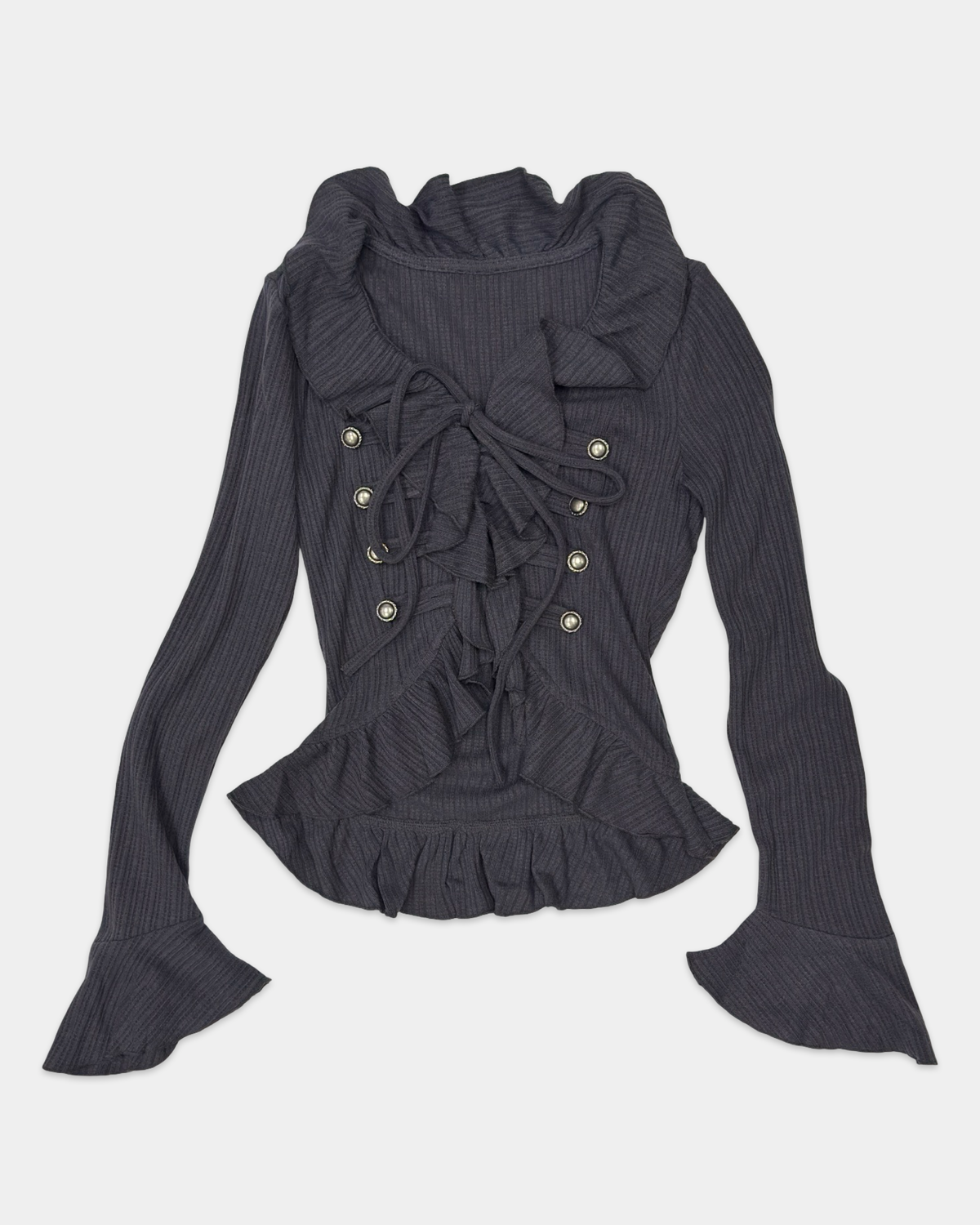 Midnight ruffled Button Top