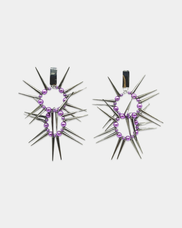 Nonattachment Doubled Purple and Silver Spike Earrings