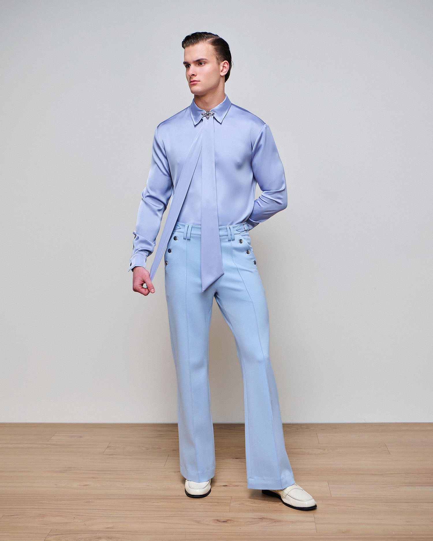 Asher Powder Blue Ponte Boot Cut Trouser