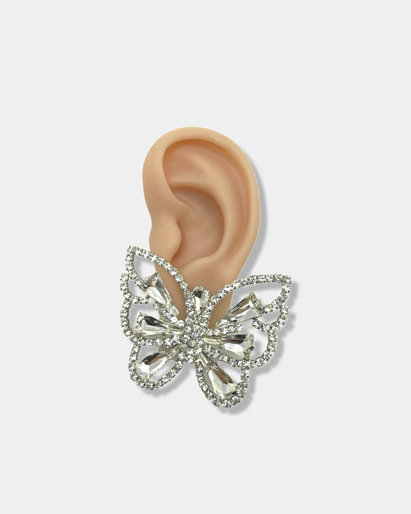 Silver Diamond Butterfly Earrings