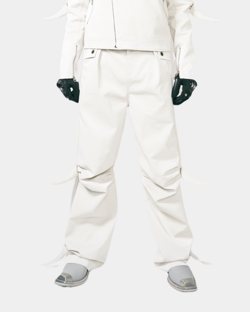 “Devil's Horn”Suit Style Leather Pants (White)