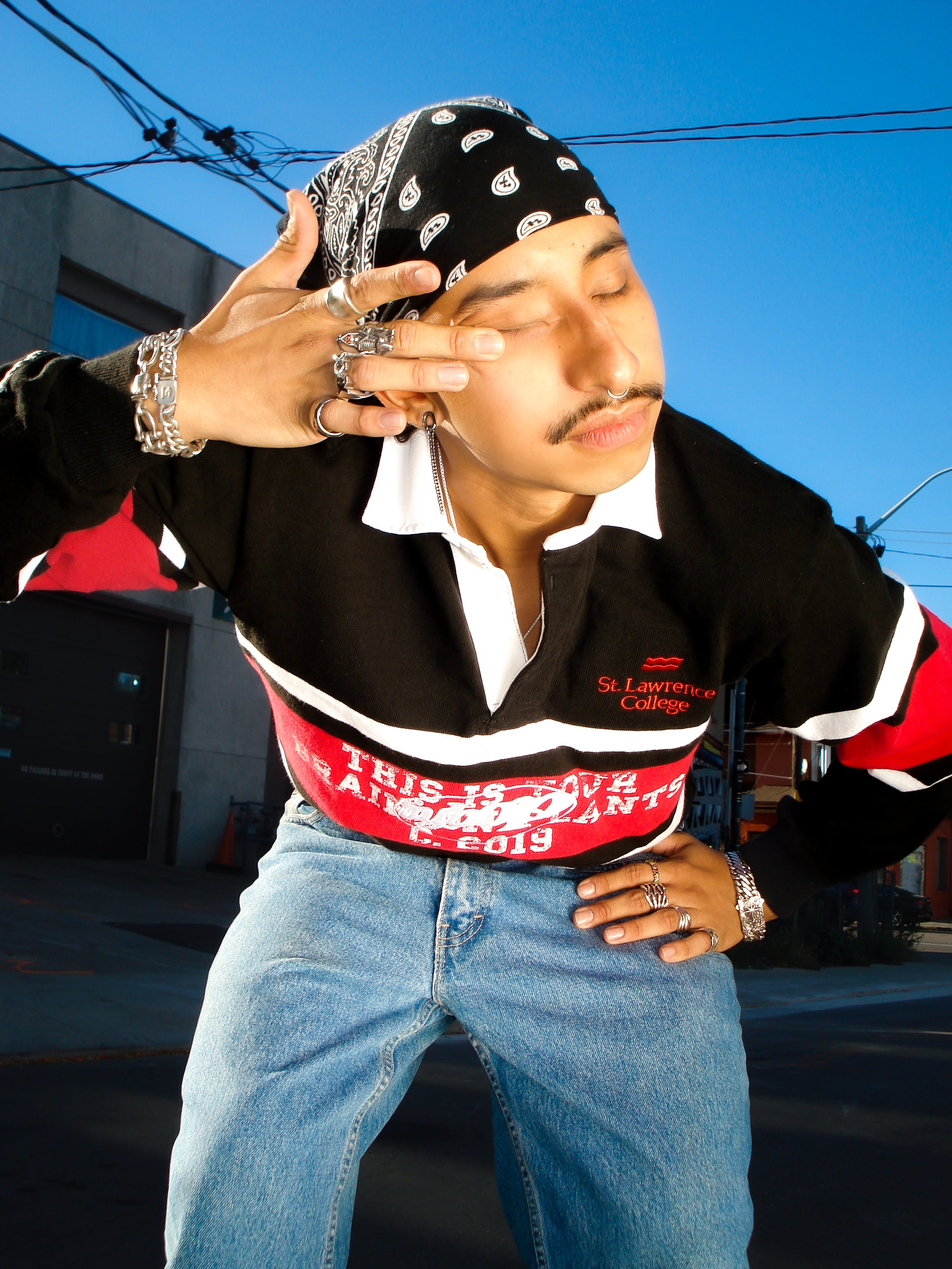 Red and Black Striped Rugby Polo