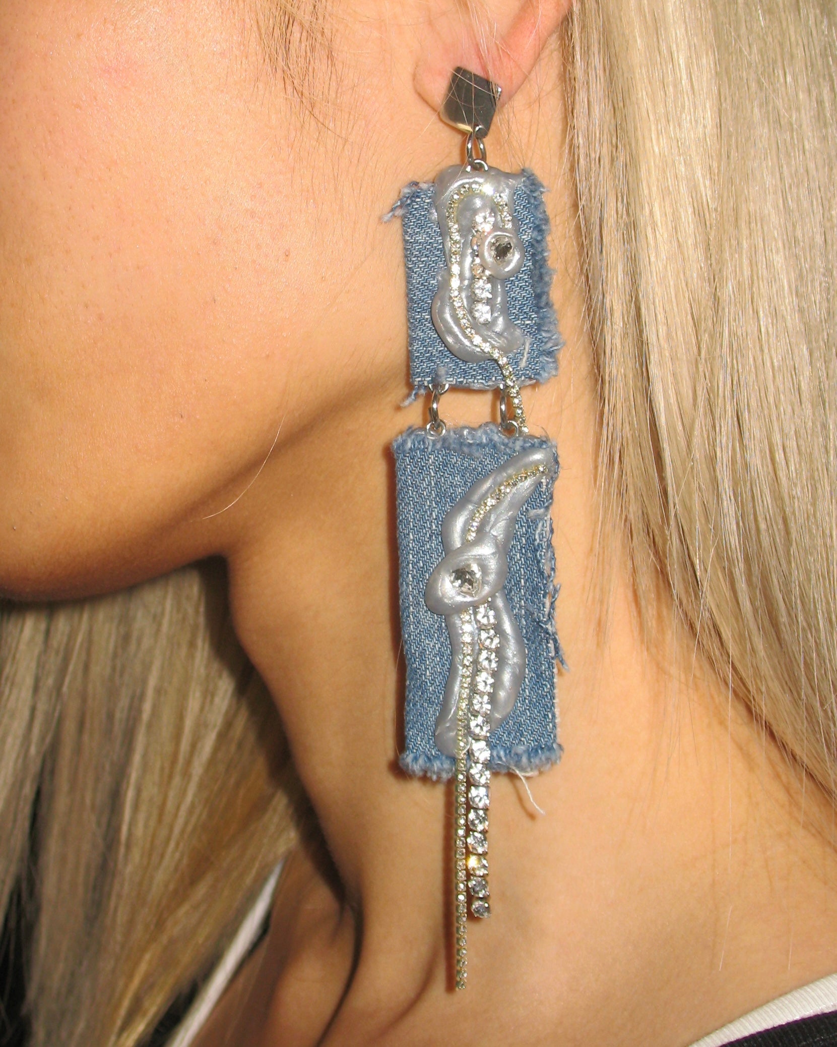 Denim Rhinestone Earrings (single)