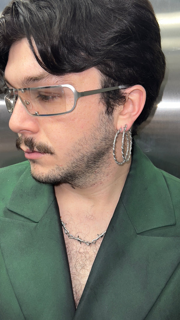 Silver Barbed Hoop Earrings