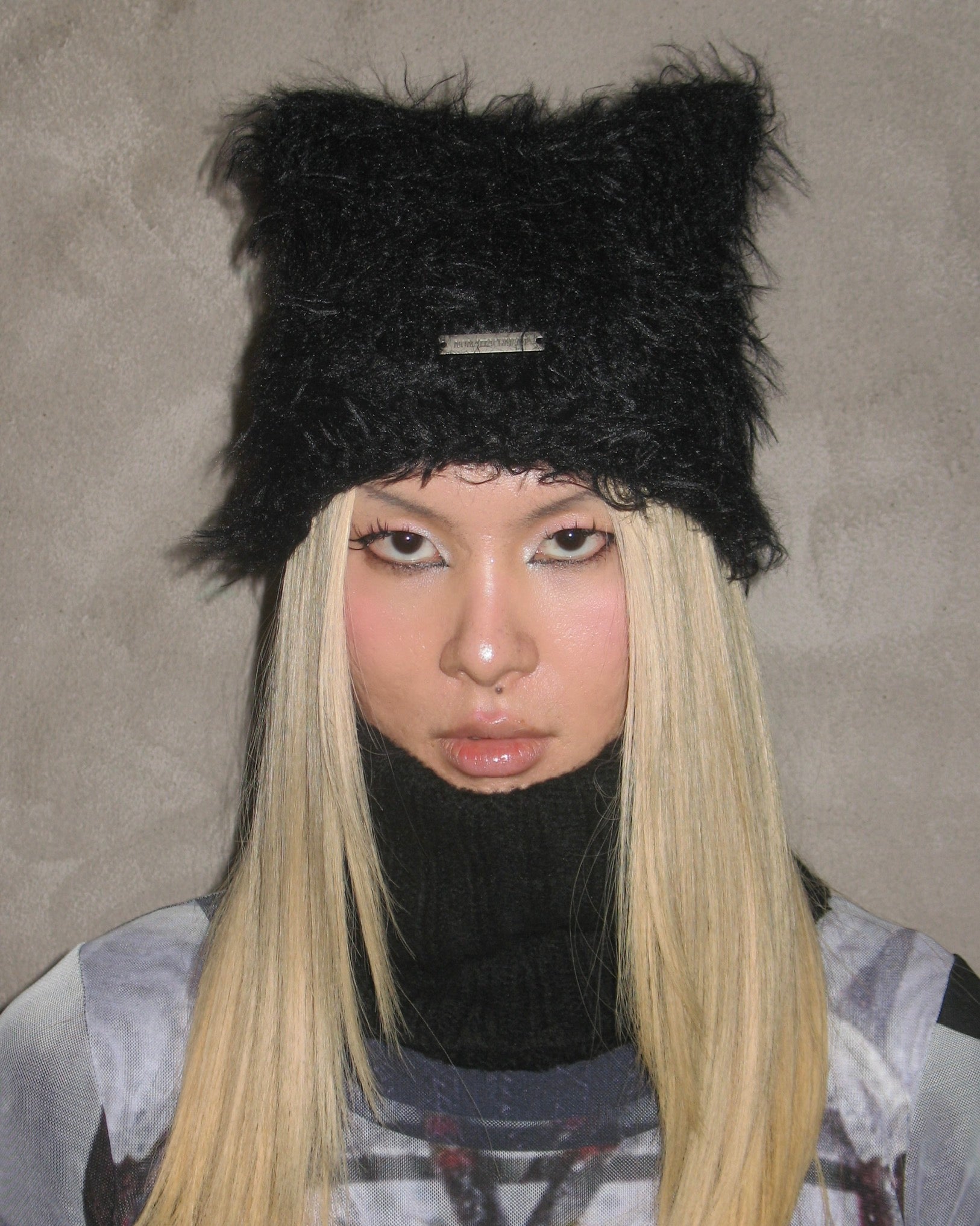 Black Fur Knitted Wool-Blended Beanie